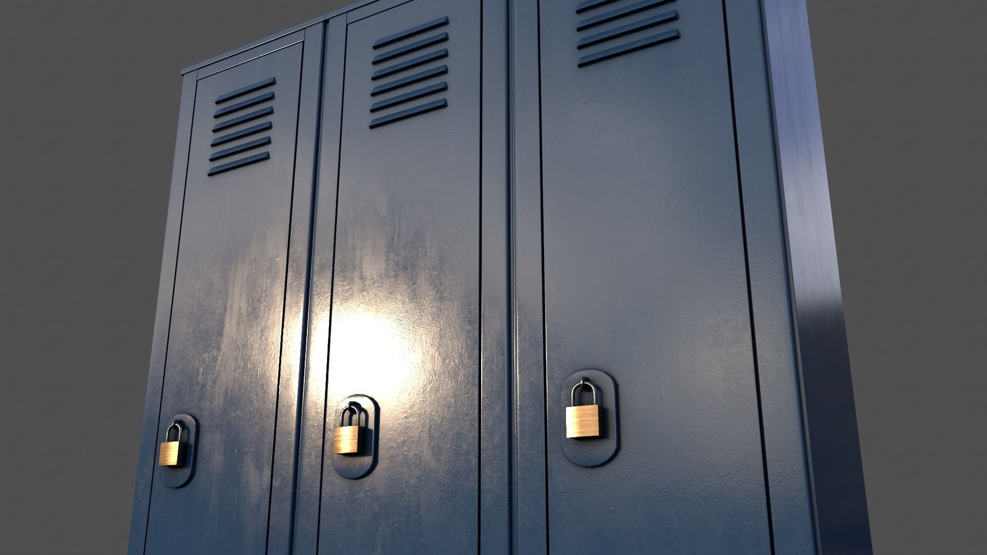 PBR School Gym Locker 01 - Blue Dark Low-poly 3D model_21