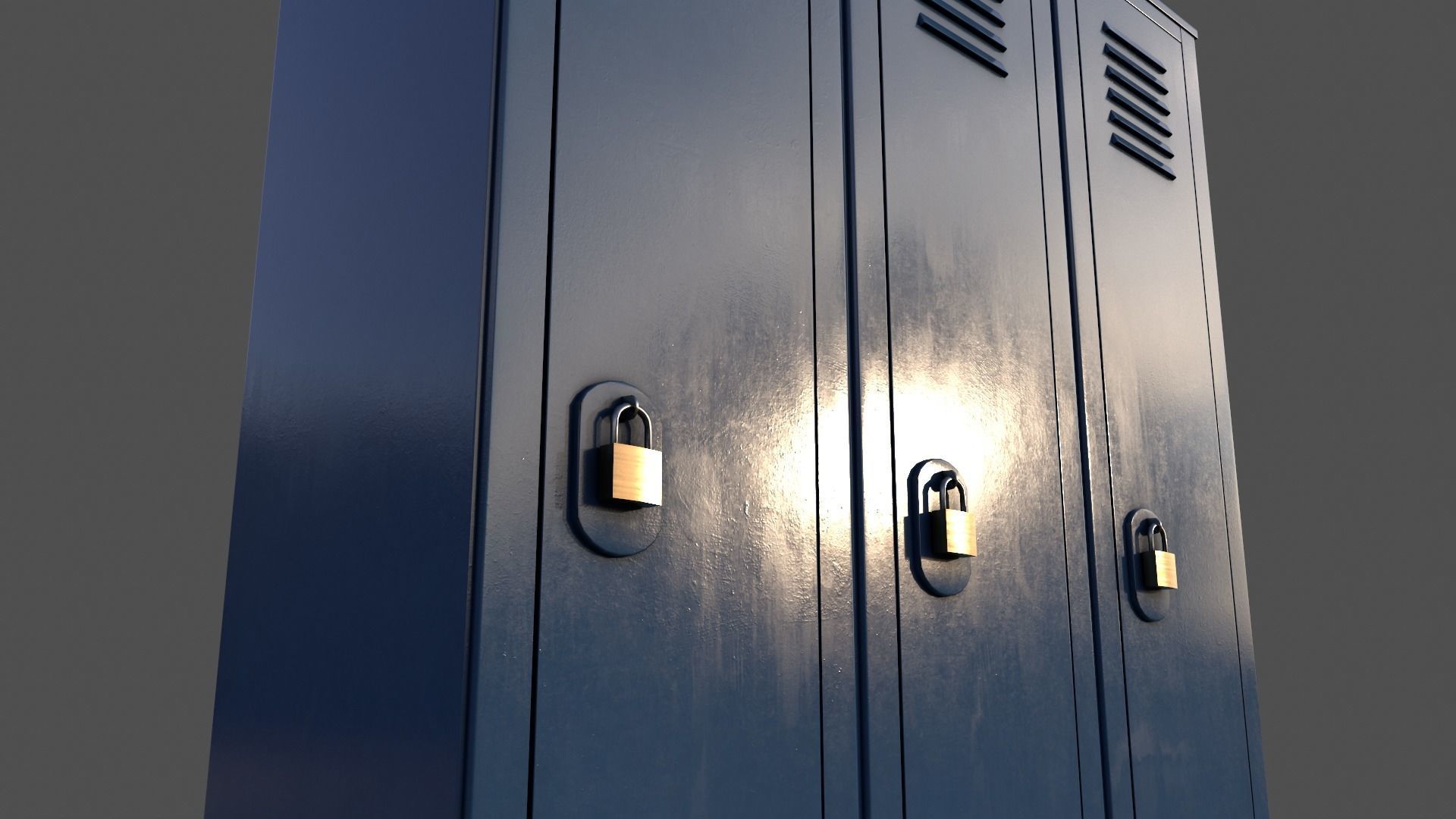 PBR School Gym Locker 01 - Blue Dark Low-poly 3D model_18