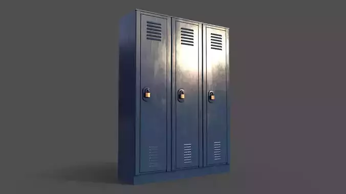PBR School Gym Locker 01 - Blue Dark Low-poly 3D model