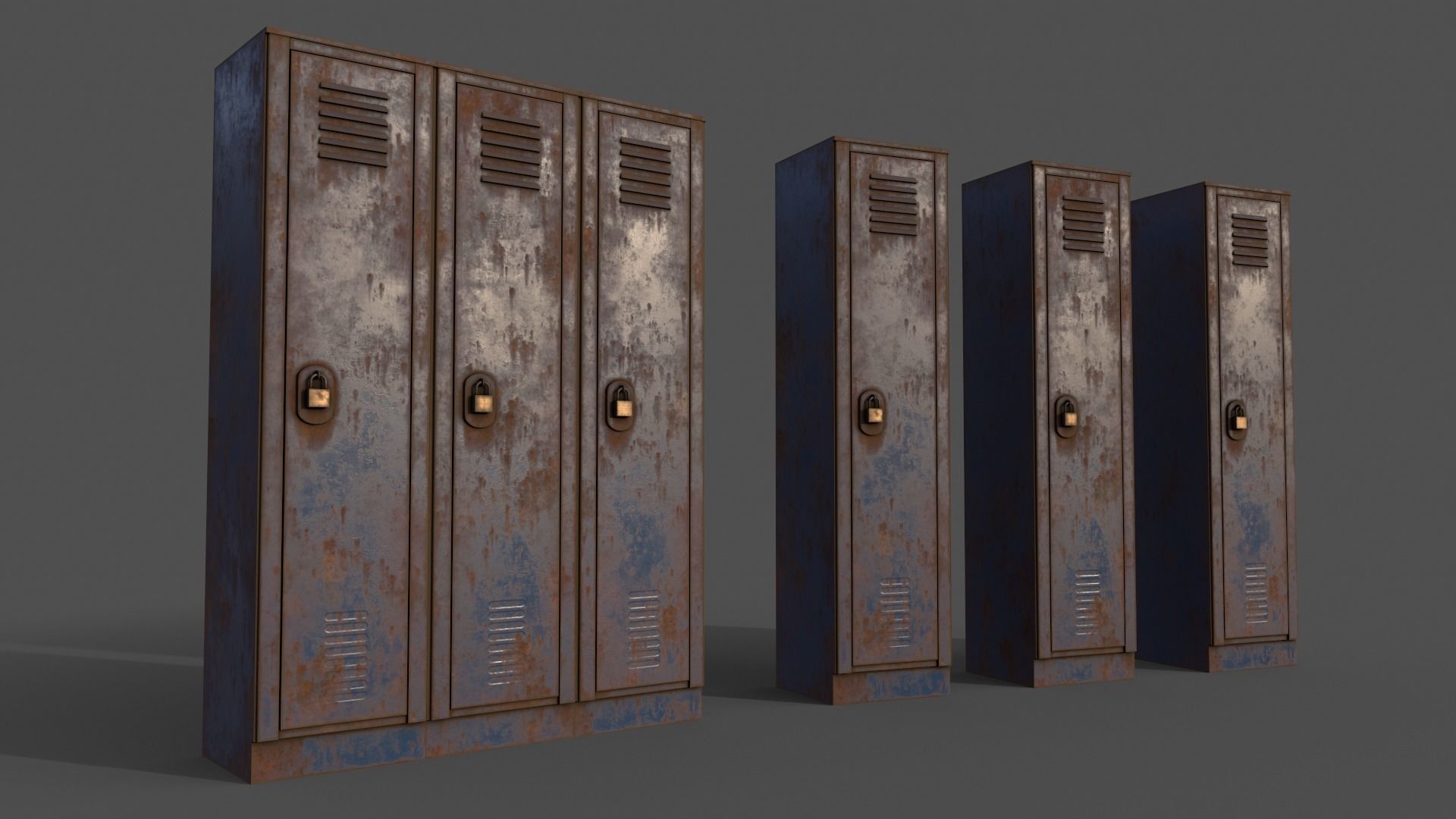PBR School Gym Locker 01 - Blue Dark Low-poly 3D model_4