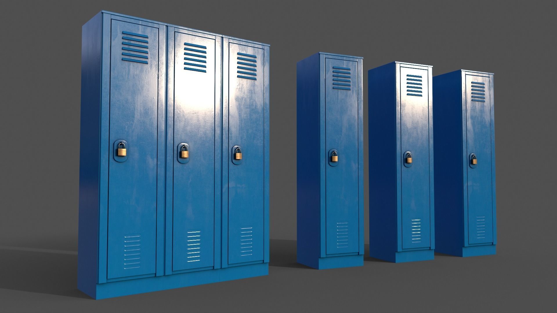 PBR School Gym Locker 01 - Blue Light Low-poly 3D model_2