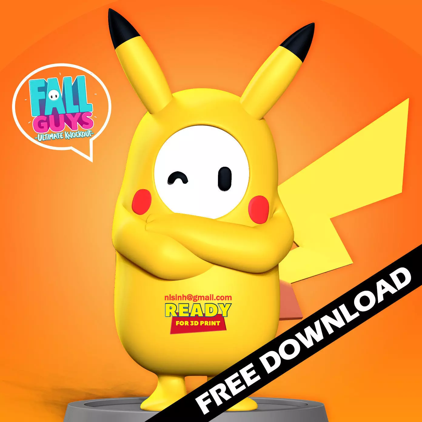 Fall Guys Pikachu Free 3D print model