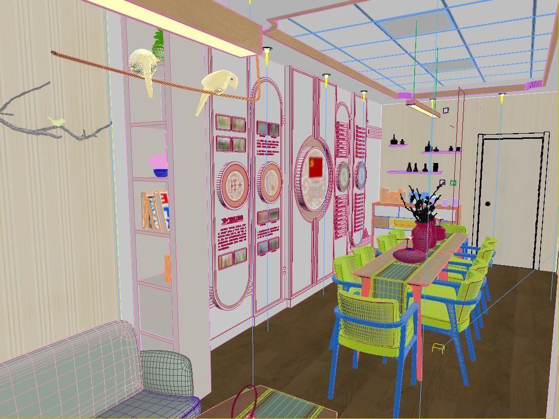 Complete scene of lounge Party member activity room 3D model_1