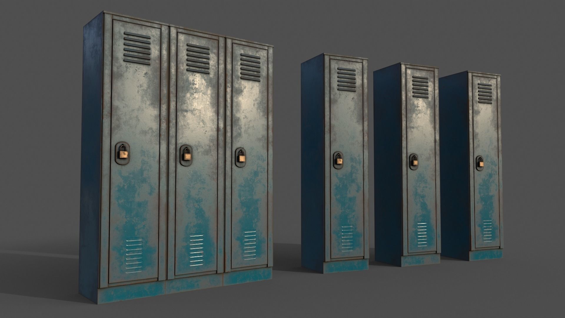 PBR School Gym Locker 01 - Blue Sea Low-poly 3D model_3