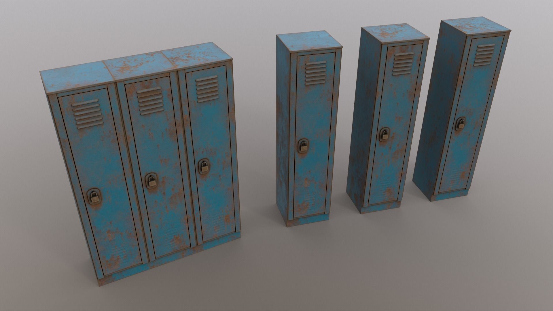 PBR School Gym Locker 01 - Blue Sea Low-poly 3D model_16