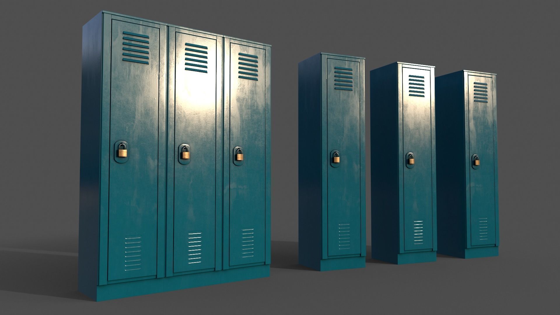 PBR School Gym Locker 01 - Blue Sea Low-poly 3D model_2