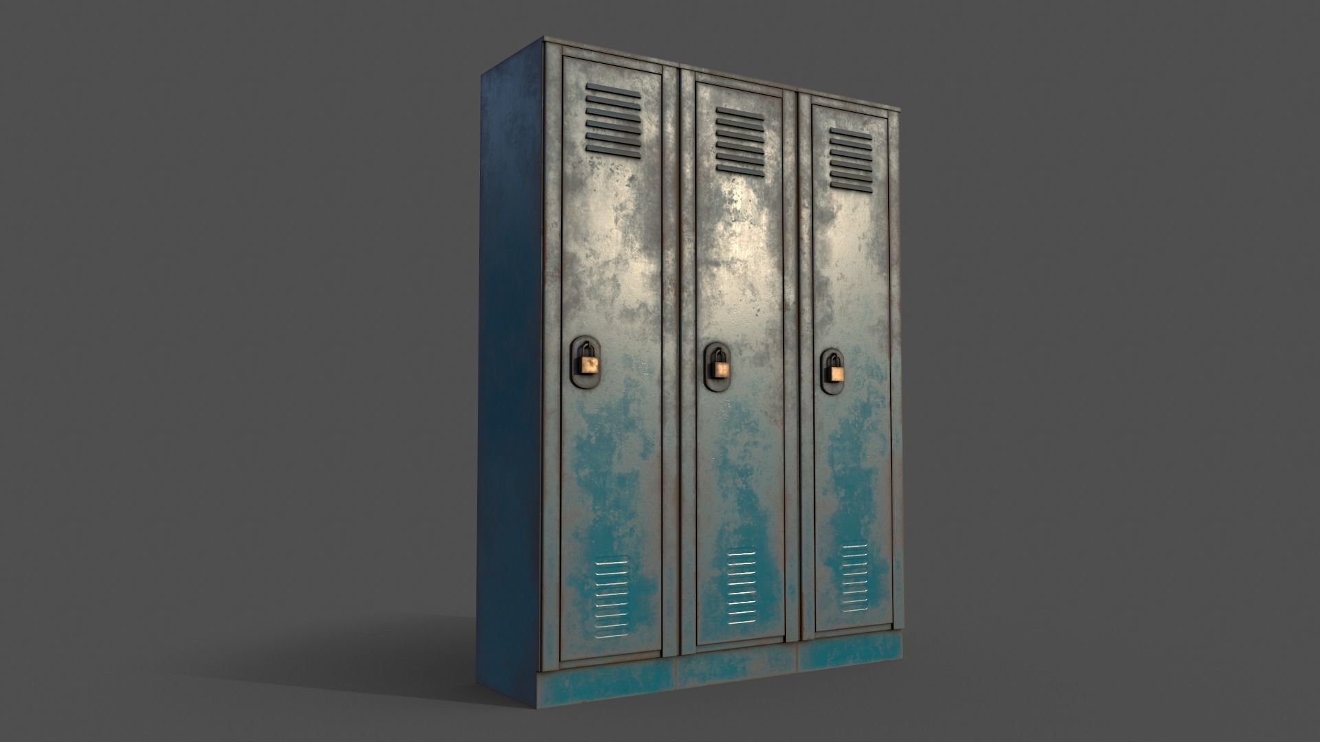 PBR School Gym Locker 01 - Blue Sea Low-poly 3D model_6