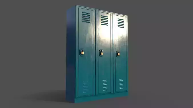 PBR School Gym Locker 01 - Blue Sea Low-poly 3D model