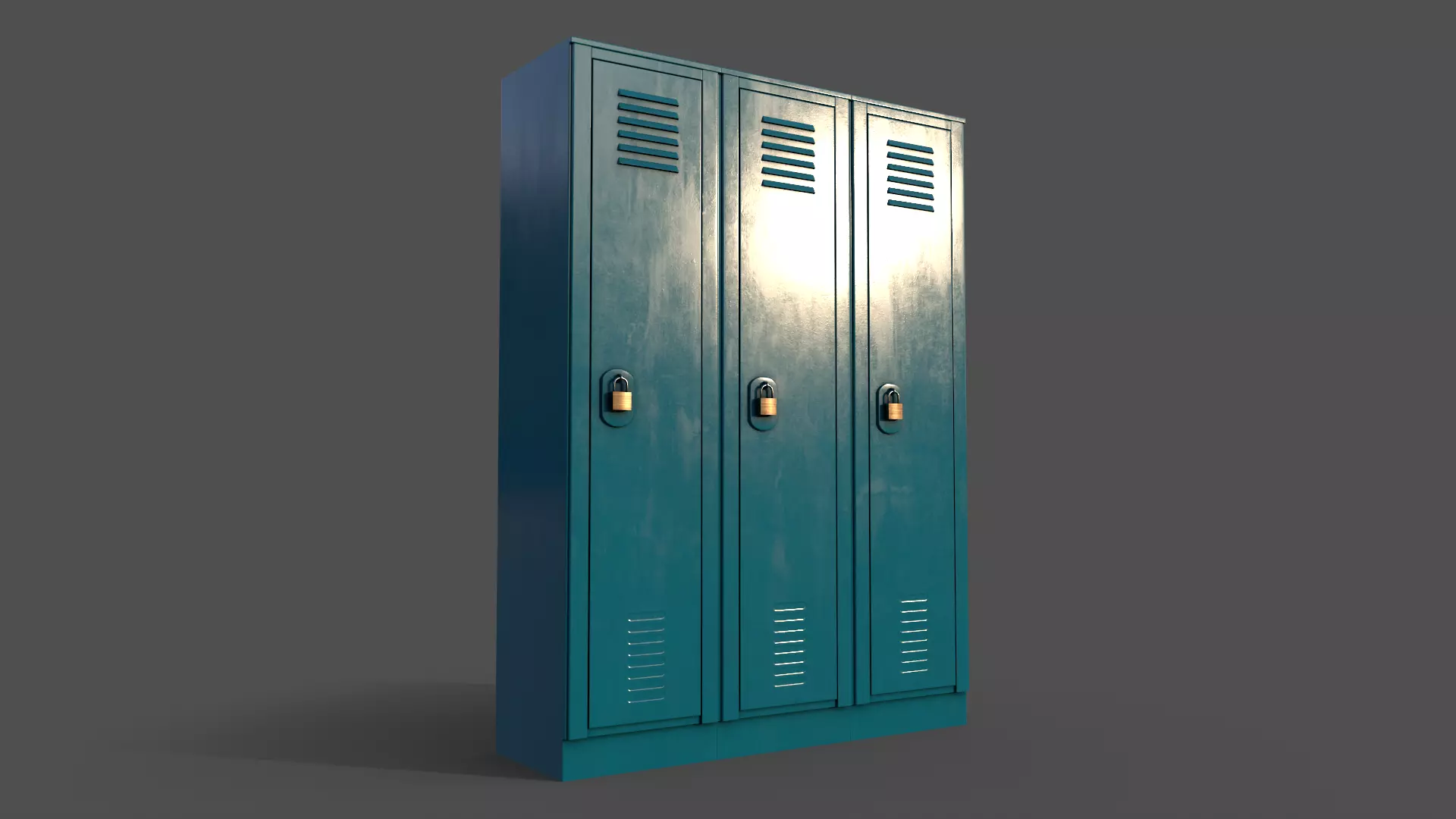 PBR School Gym Locker 01 - Blue Sea Low-poly 3D model_0