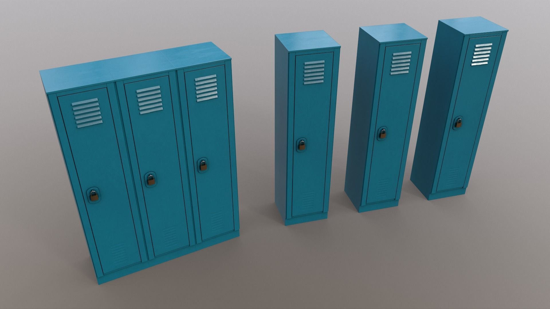 PBR School Gym Locker 01 - Blue Sea Low-poly 3D model_14