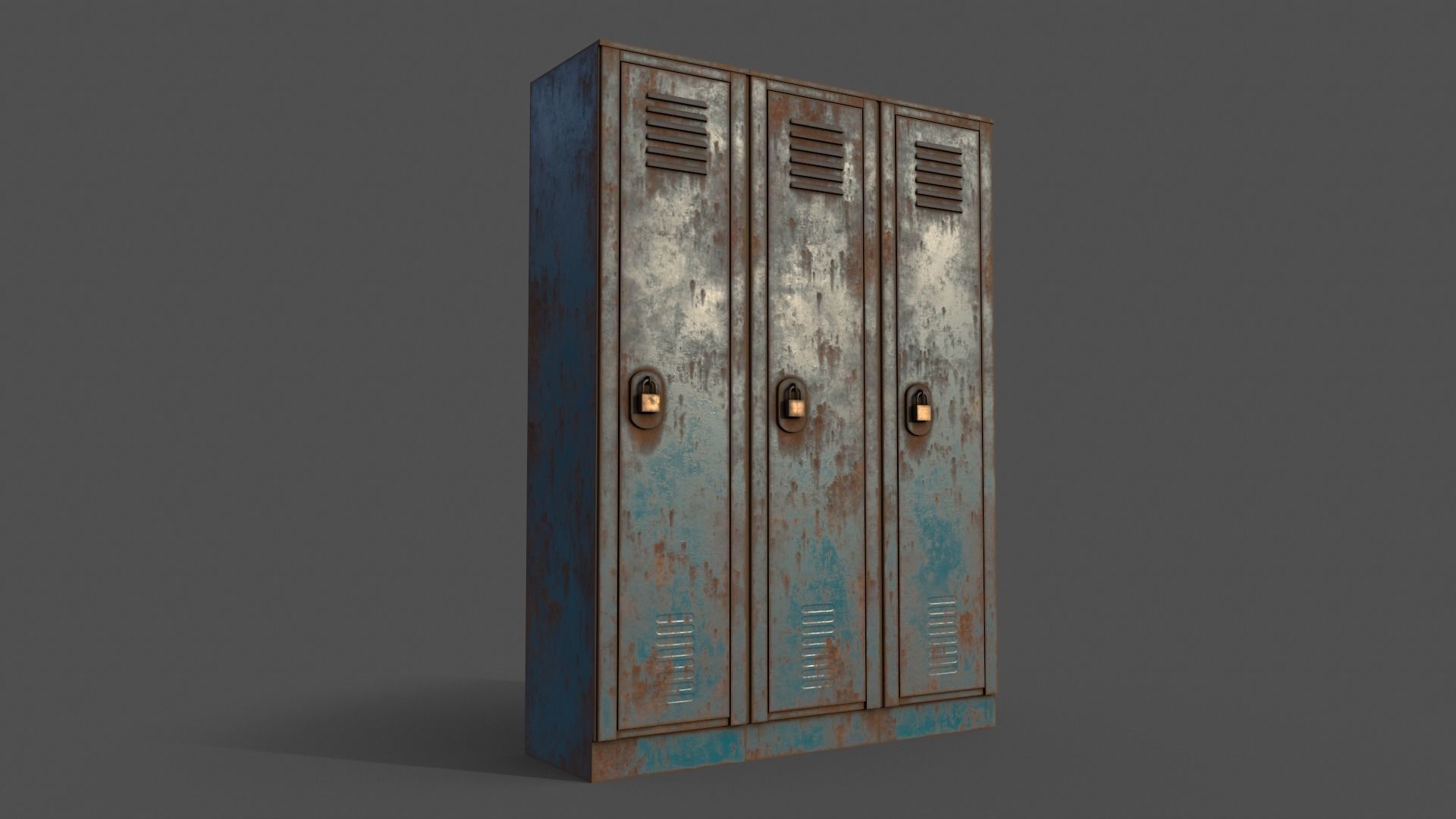 PBR School Gym Locker 01 - Blue Sea Low-poly 3D model_7