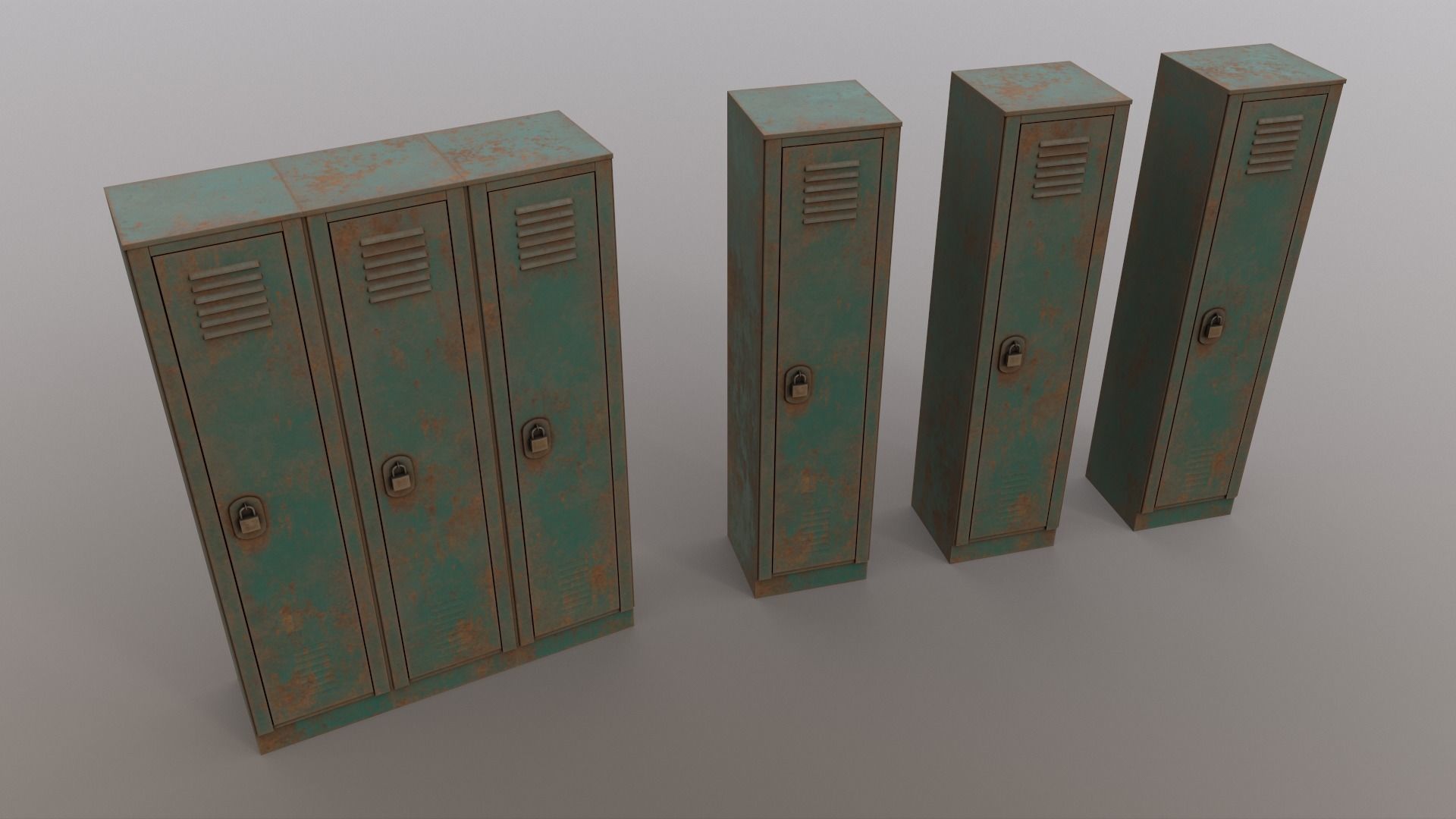 PBR School Gym Locker 01 - Green Dark Low-poly 3D model_16