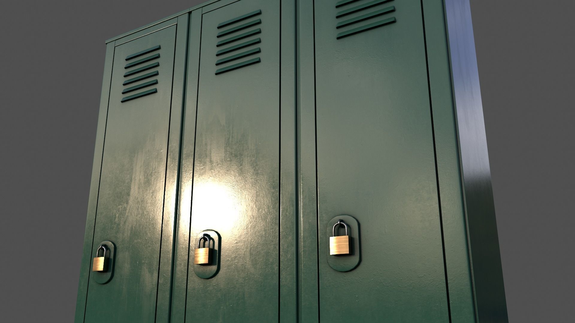 PBR School Gym Locker 01 - Green Dark Low-poly 3D model_21