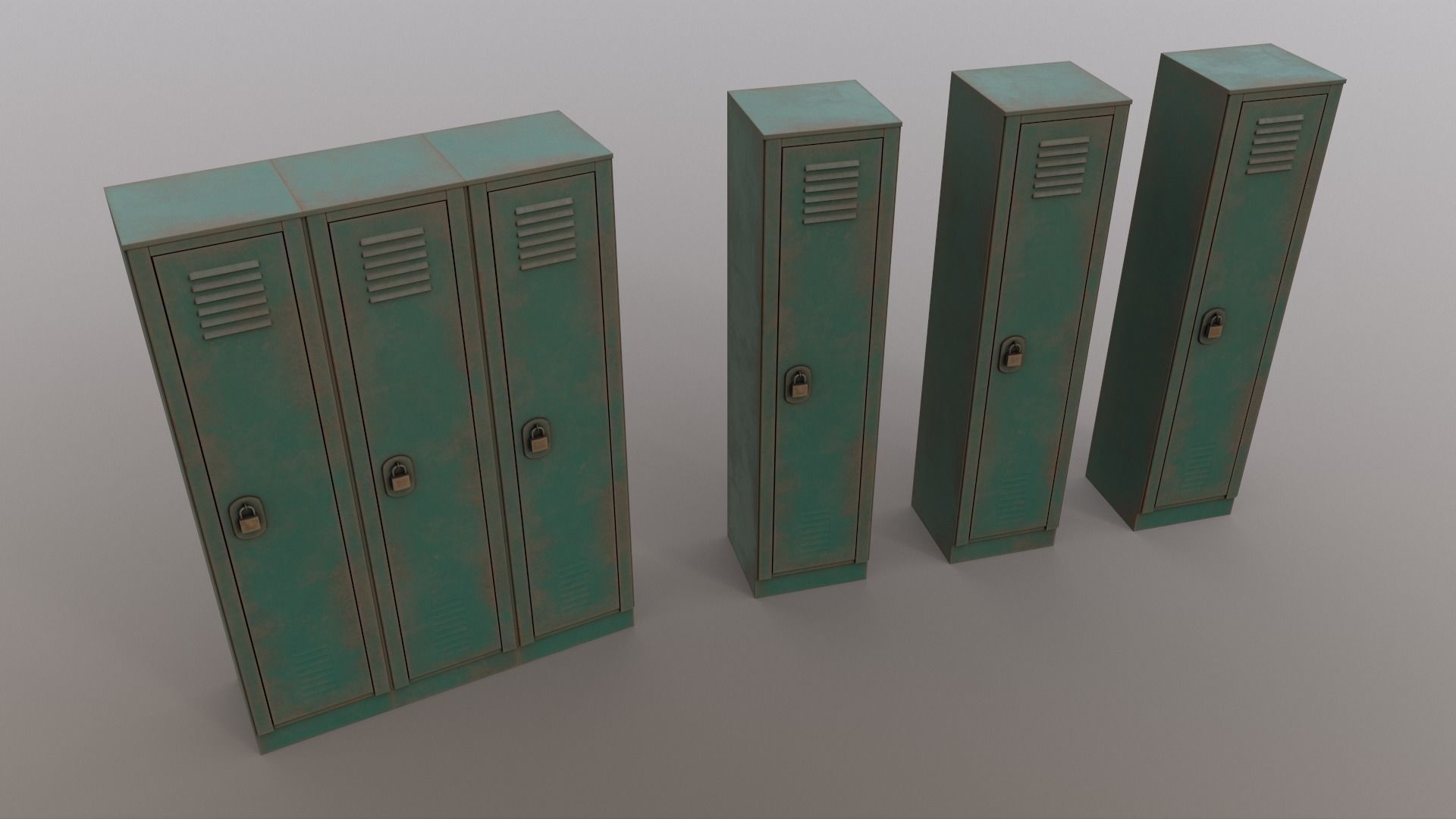 PBR School Gym Locker 01 - Green Dark Low-poly 3D model_15