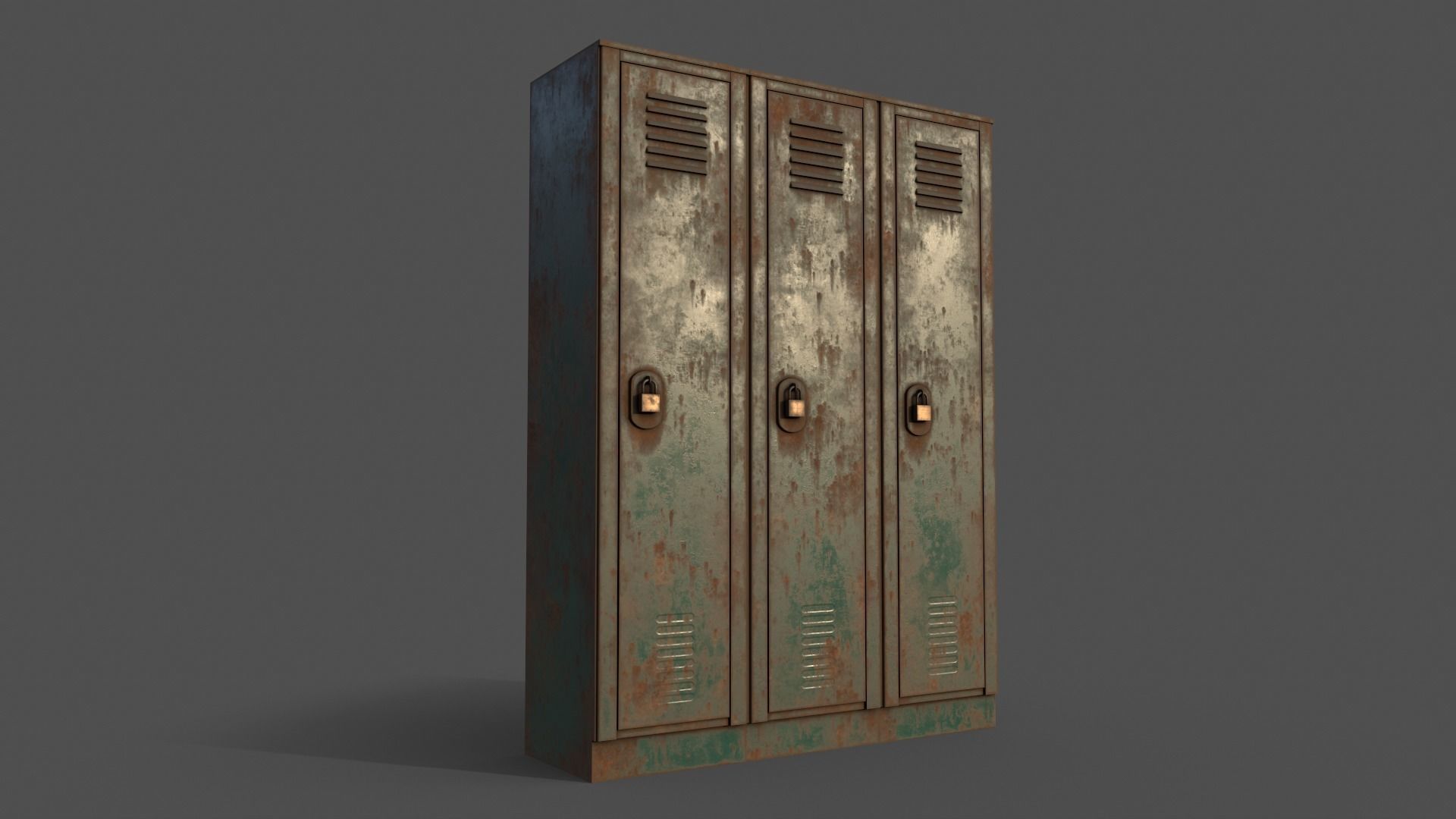 PBR School Gym Locker 01 - Green Dark Low-poly 3D model_7