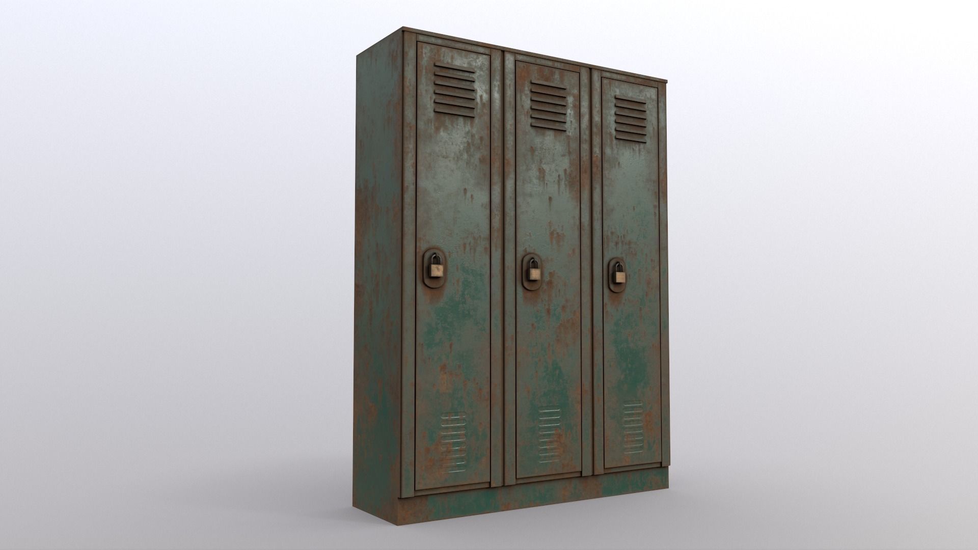 PBR School Gym Locker 01 - Green Dark Low-poly 3D model_10