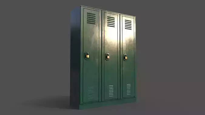 PBR School Gym Locker 01 - Green Dark Low-poly 3D model