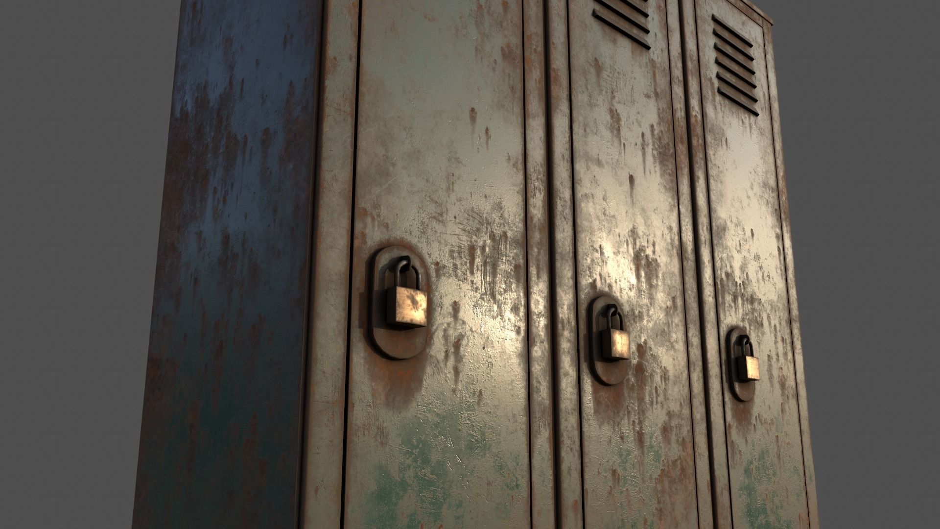 PBR School Gym Locker 01 - Green Dark Low-poly 3D model_20