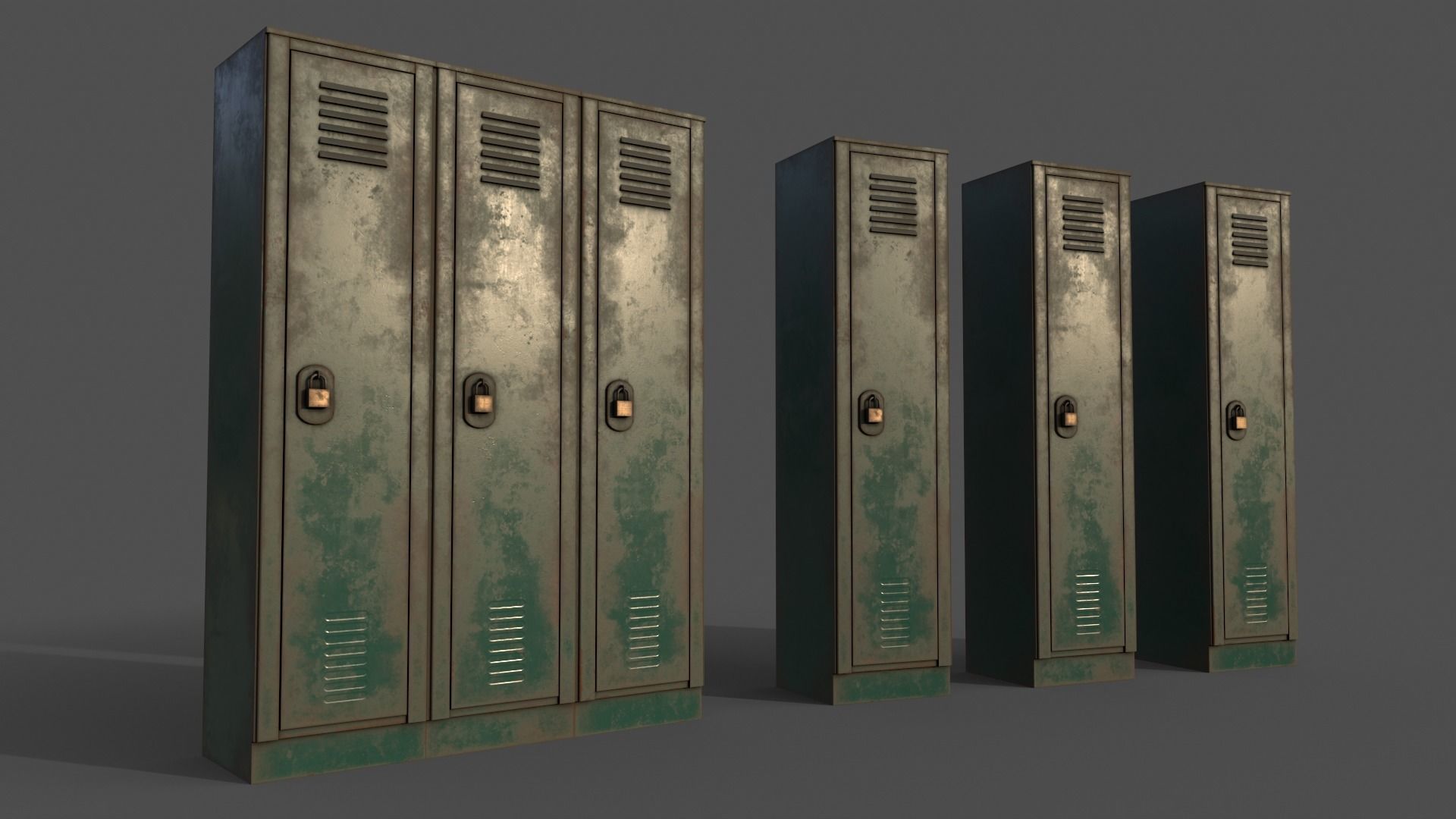 PBR School Gym Locker 01 - Green Dark Low-poly 3D model_3