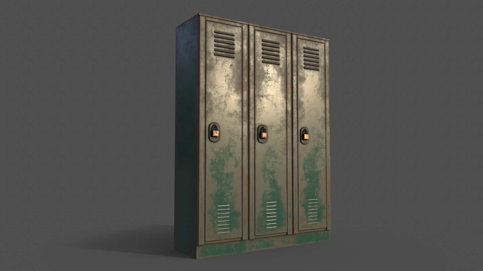 PBR School Gym Locker 01 - Green Dark Low-poly 3D model_6
