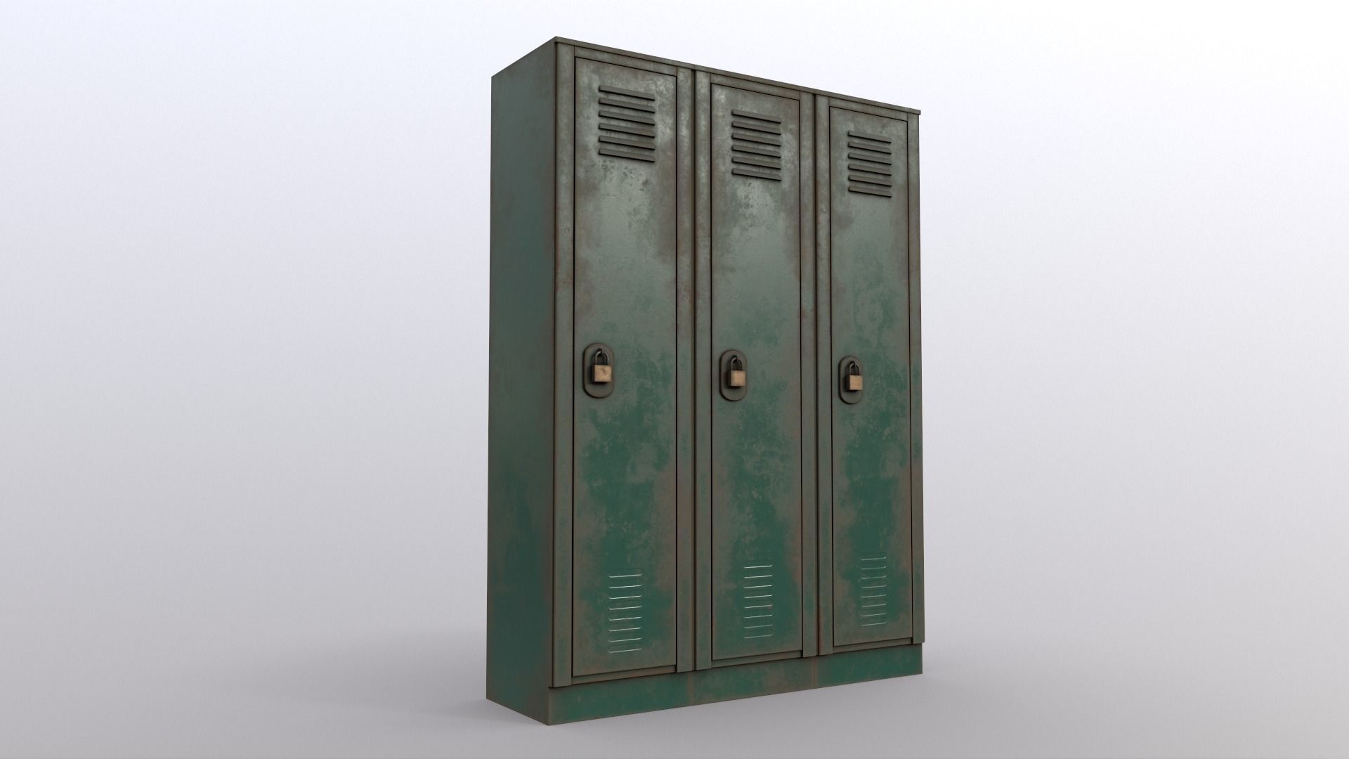 PBR School Gym Locker 01 - Green Dark Low-poly 3D model_9