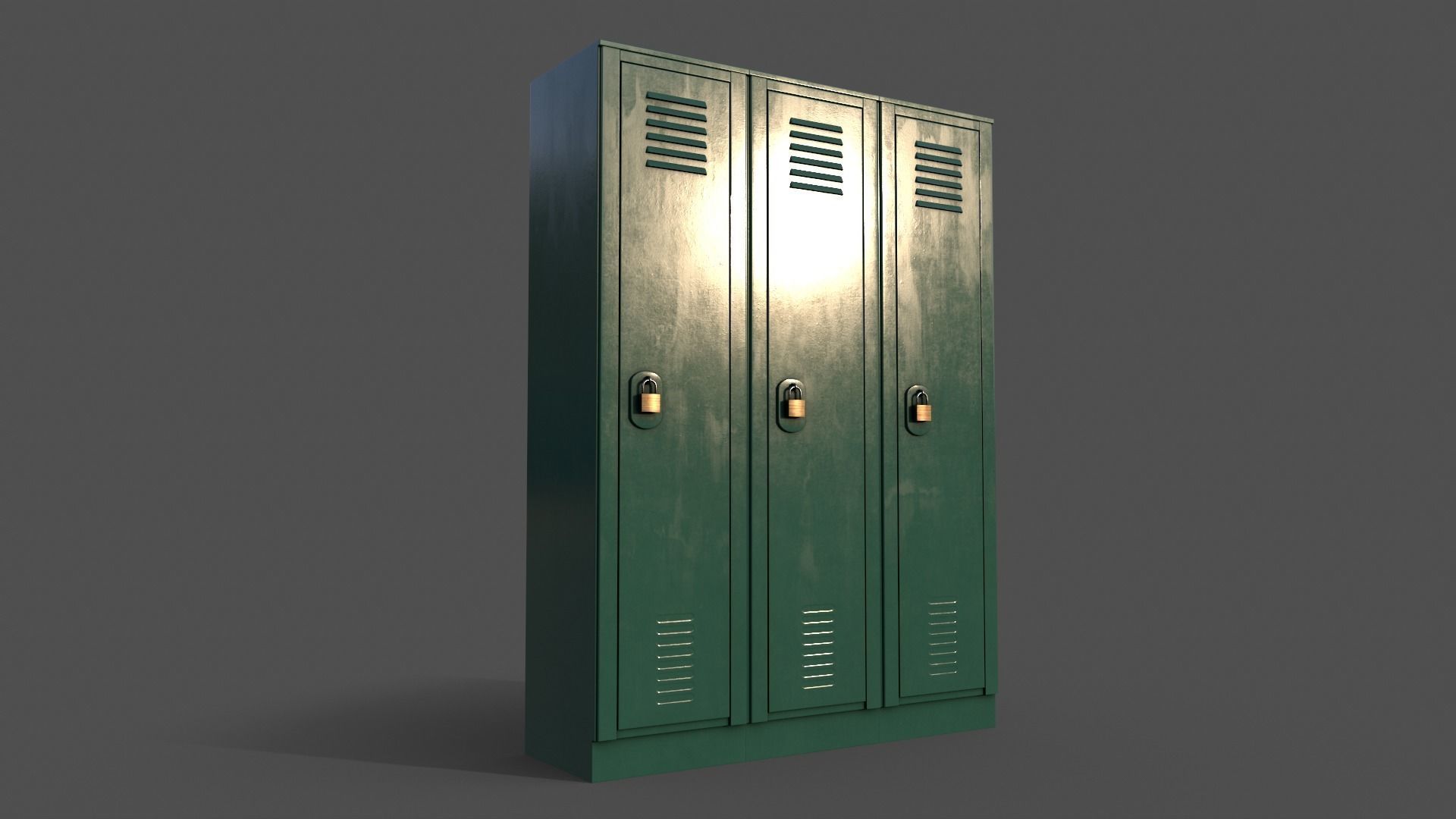 PBR School Gym Locker 01 - Green Dark Low-poly 3D model_5