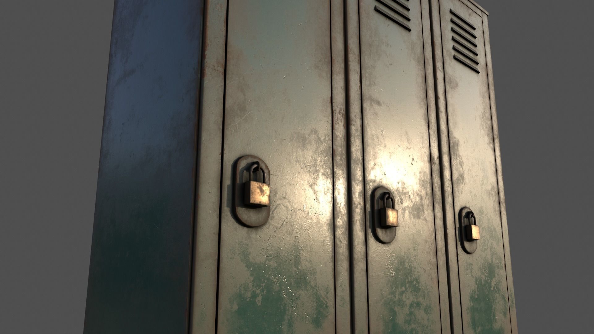 PBR School Gym Locker 01 - Green Dark Low-poly 3D model_19