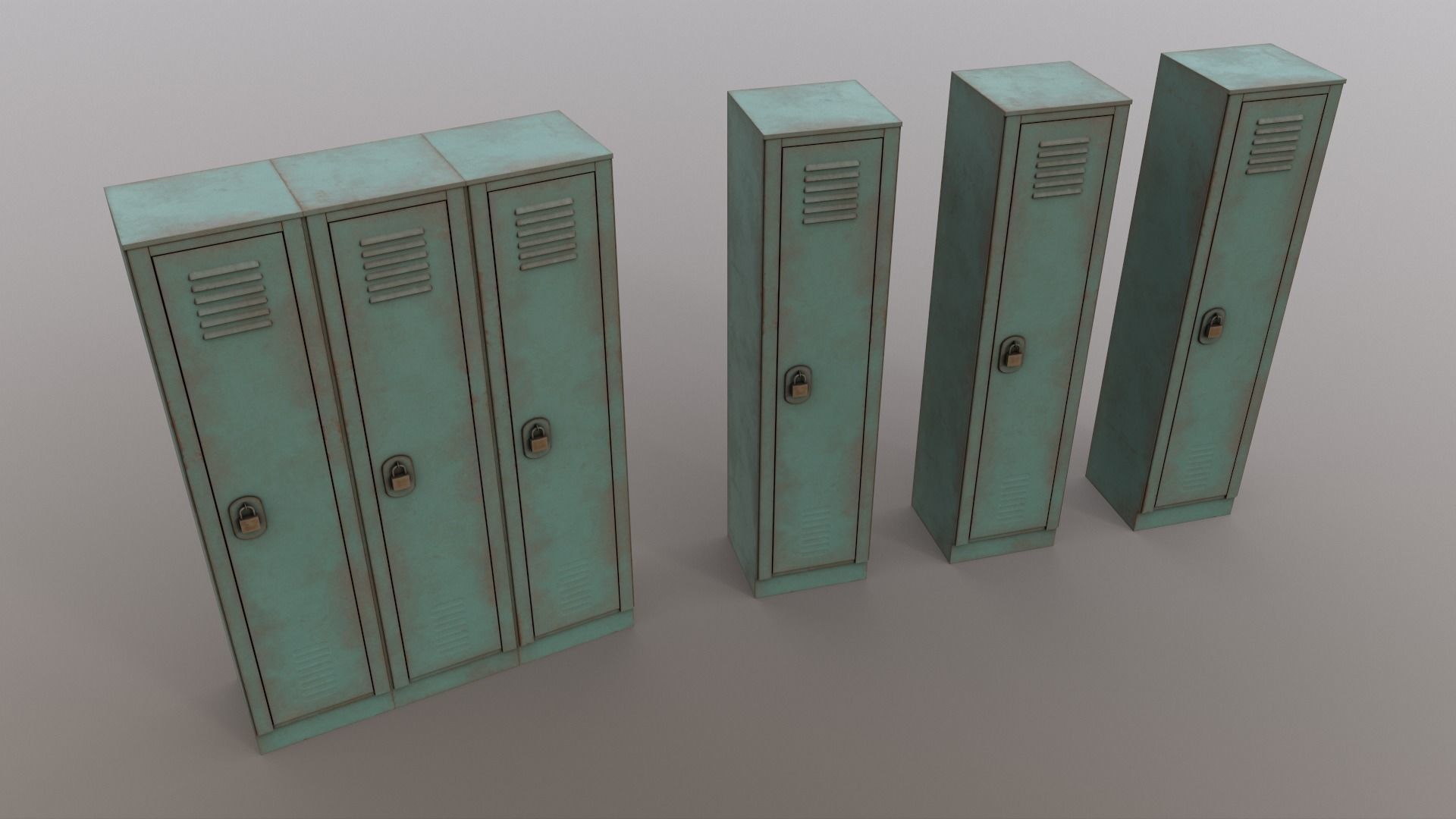 PBR School Gym Locker 01 - Green Light Low-poly 3D model_15