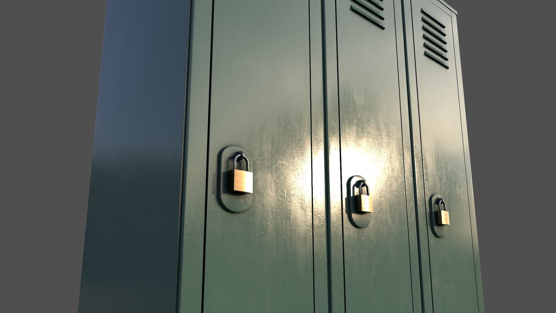 PBR School Gym Locker 01 - Green Light Low-poly 3D model_18