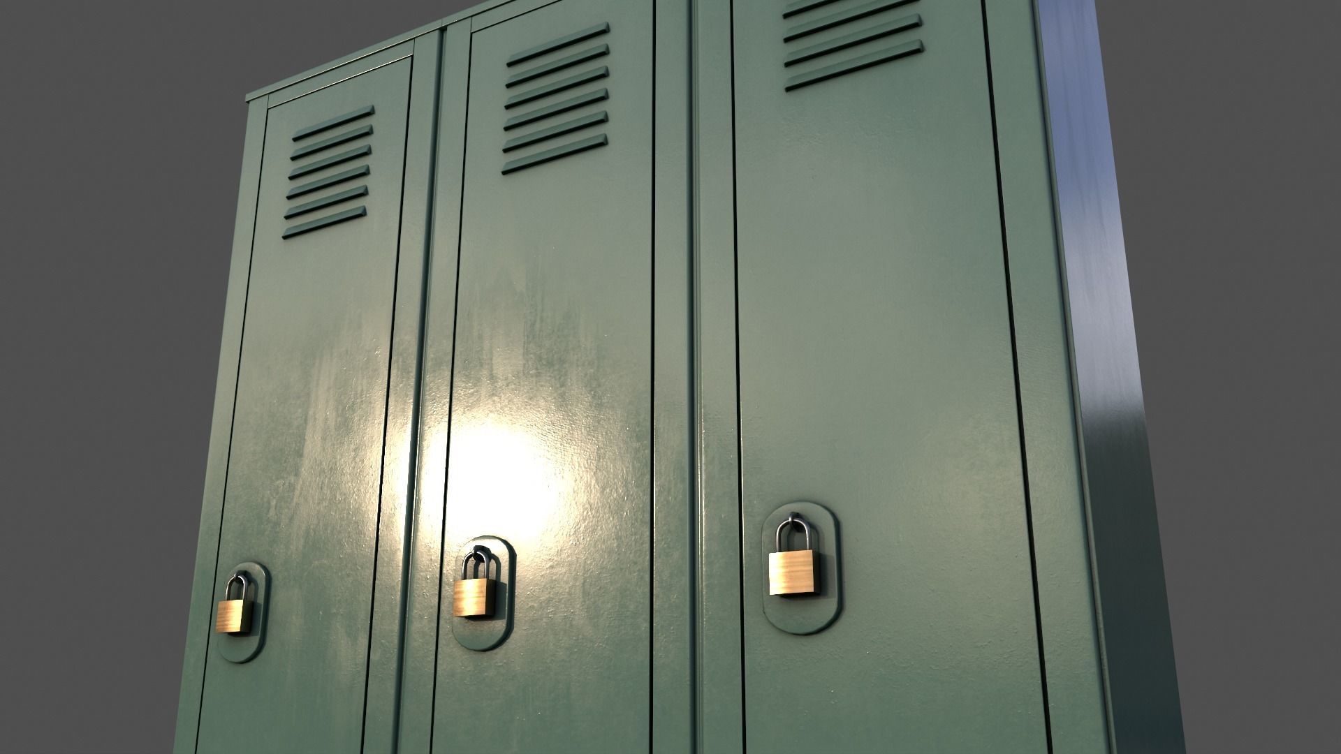 PBR School Gym Locker 01 - Green Light Low-poly 3D model_21