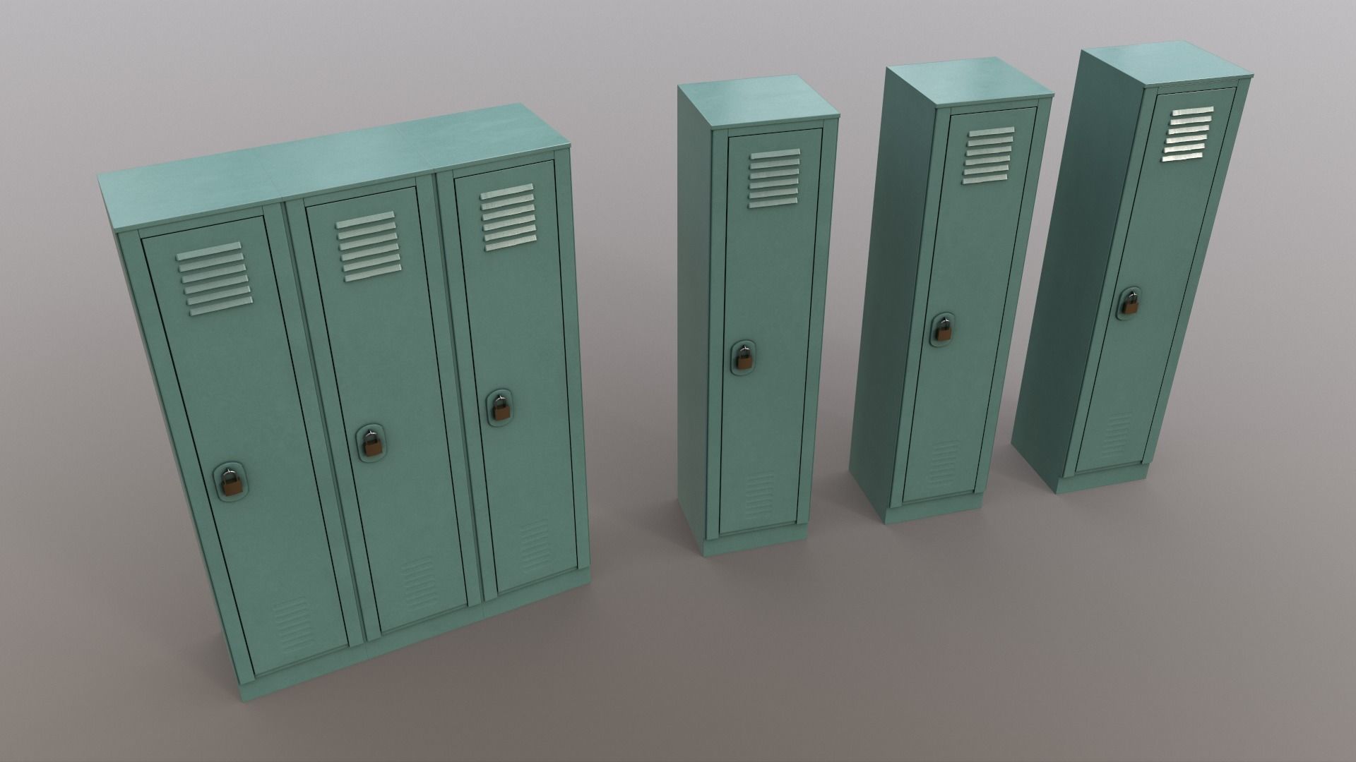 PBR School Gym Locker 01 - Green Light Low-poly 3D model_14