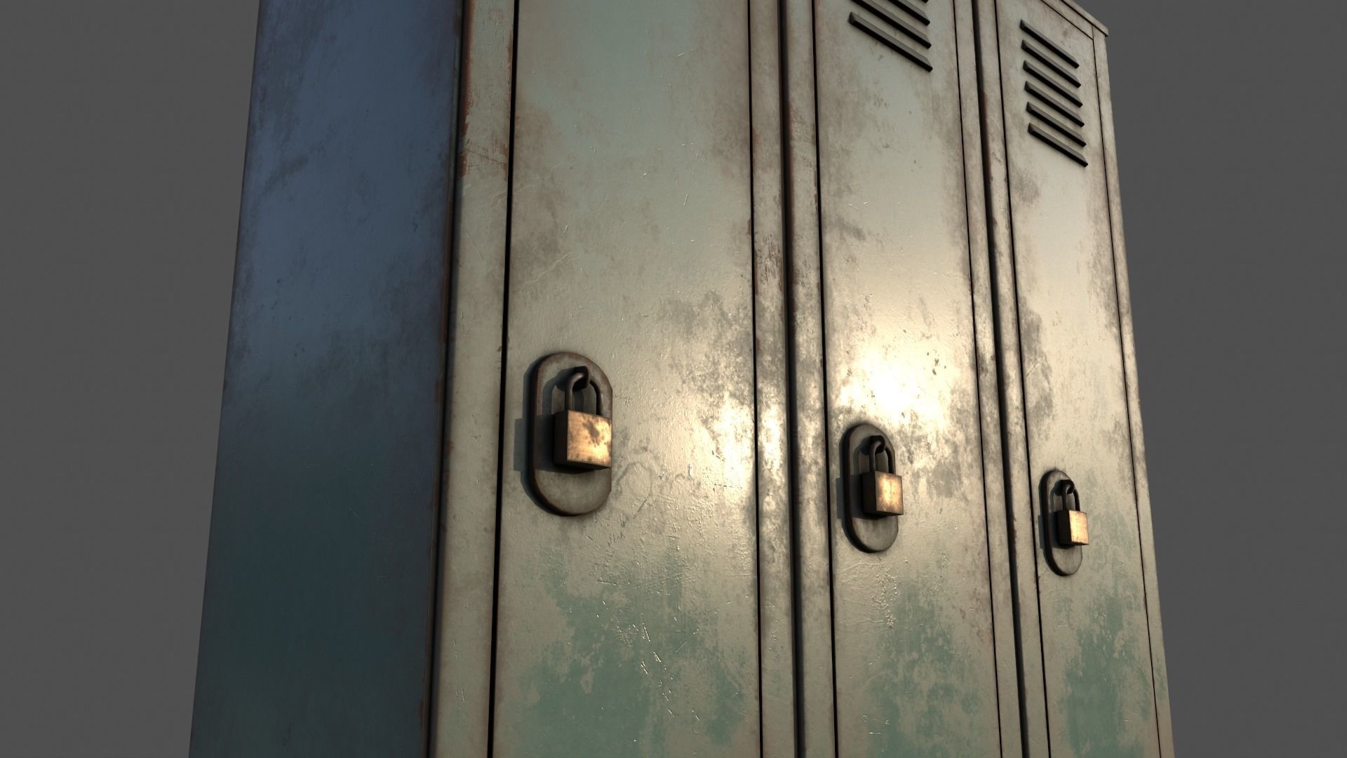PBR School Gym Locker 01 - Green Light Low-poly 3D model_19