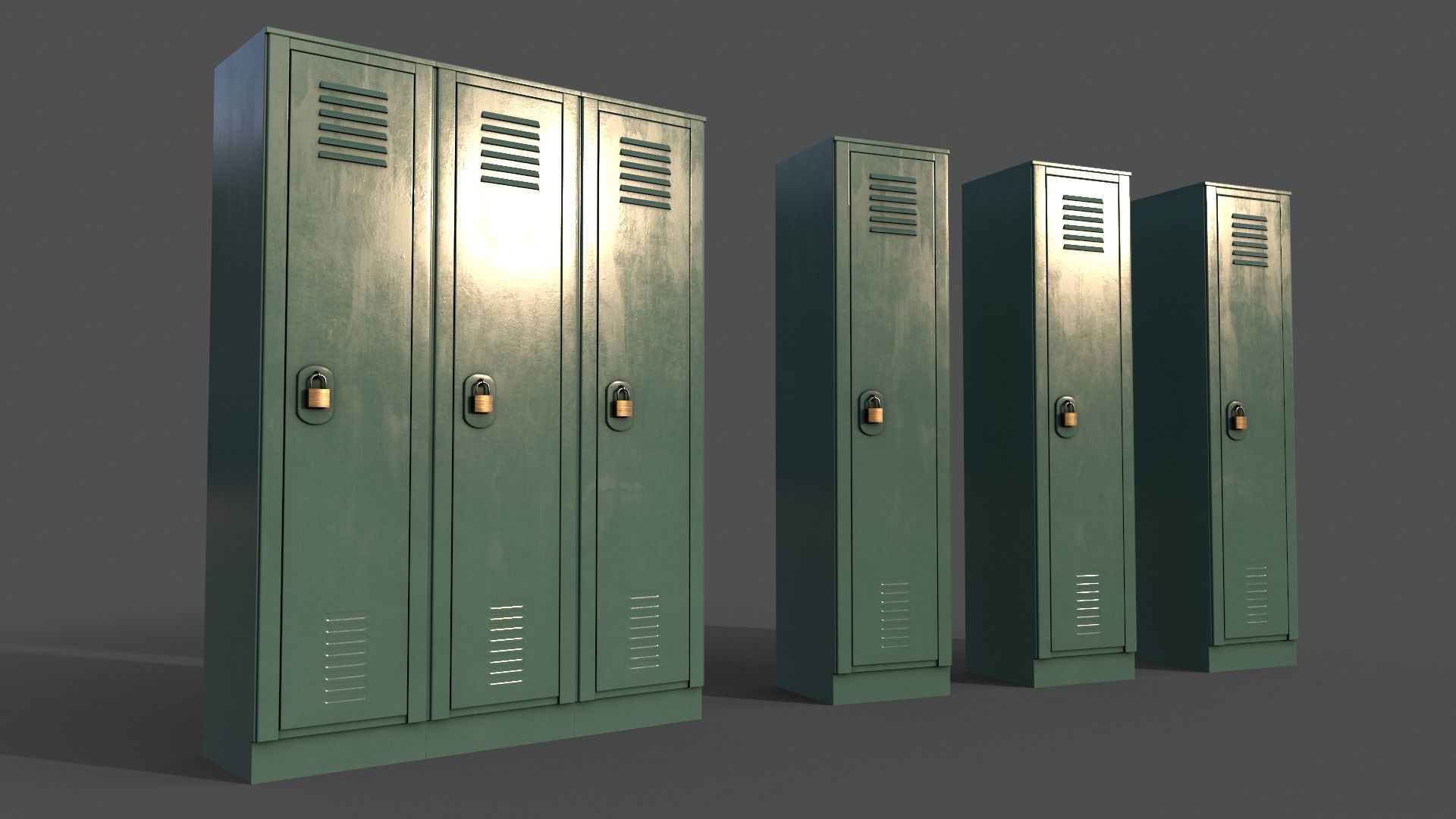 PBR School Gym Locker 01 - Green Light Low-poly 3D model_2