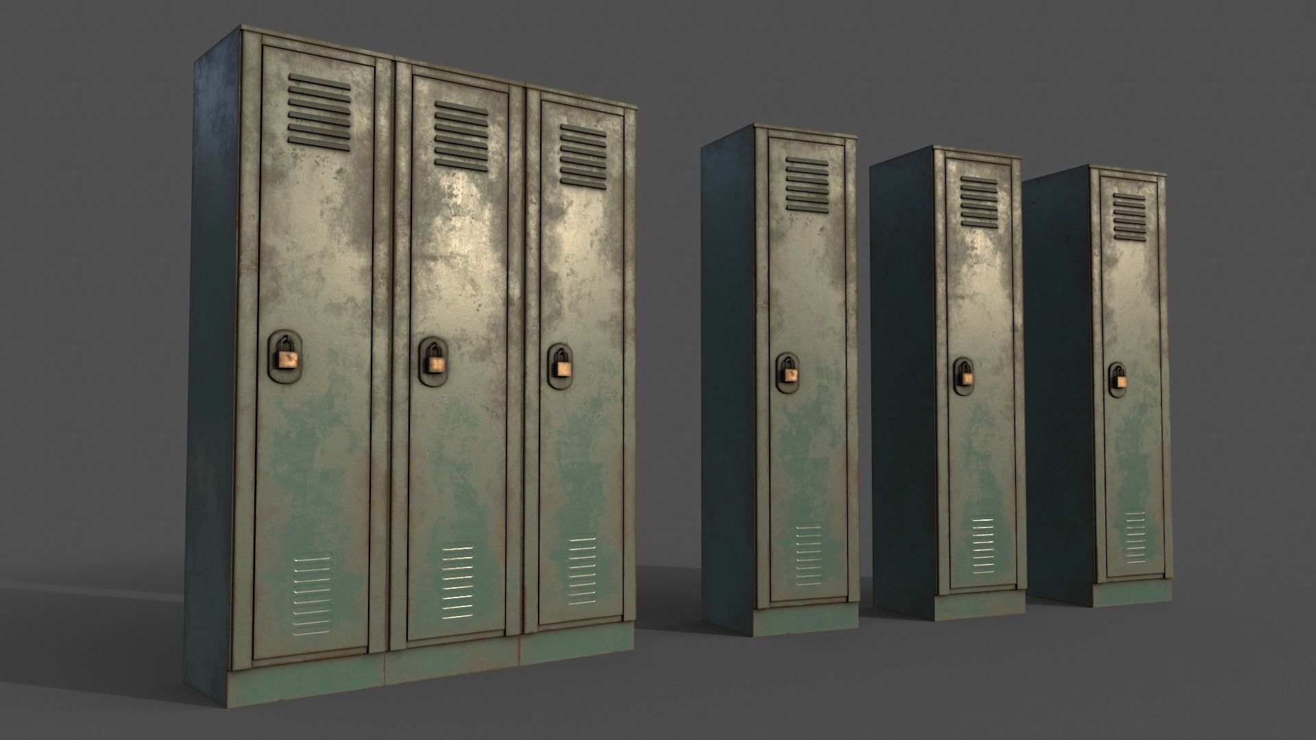 PBR School Gym Locker 01 - Green Light Low-poly 3D model_3