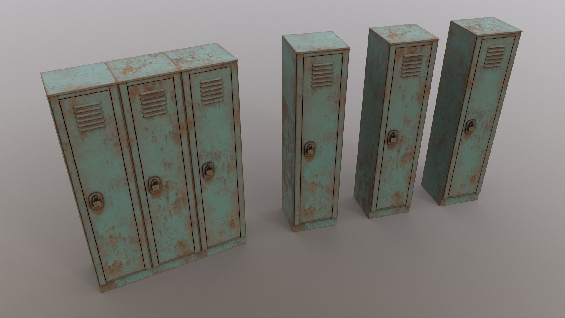 PBR School Gym Locker 01 - Green Light Low-poly 3D model_16