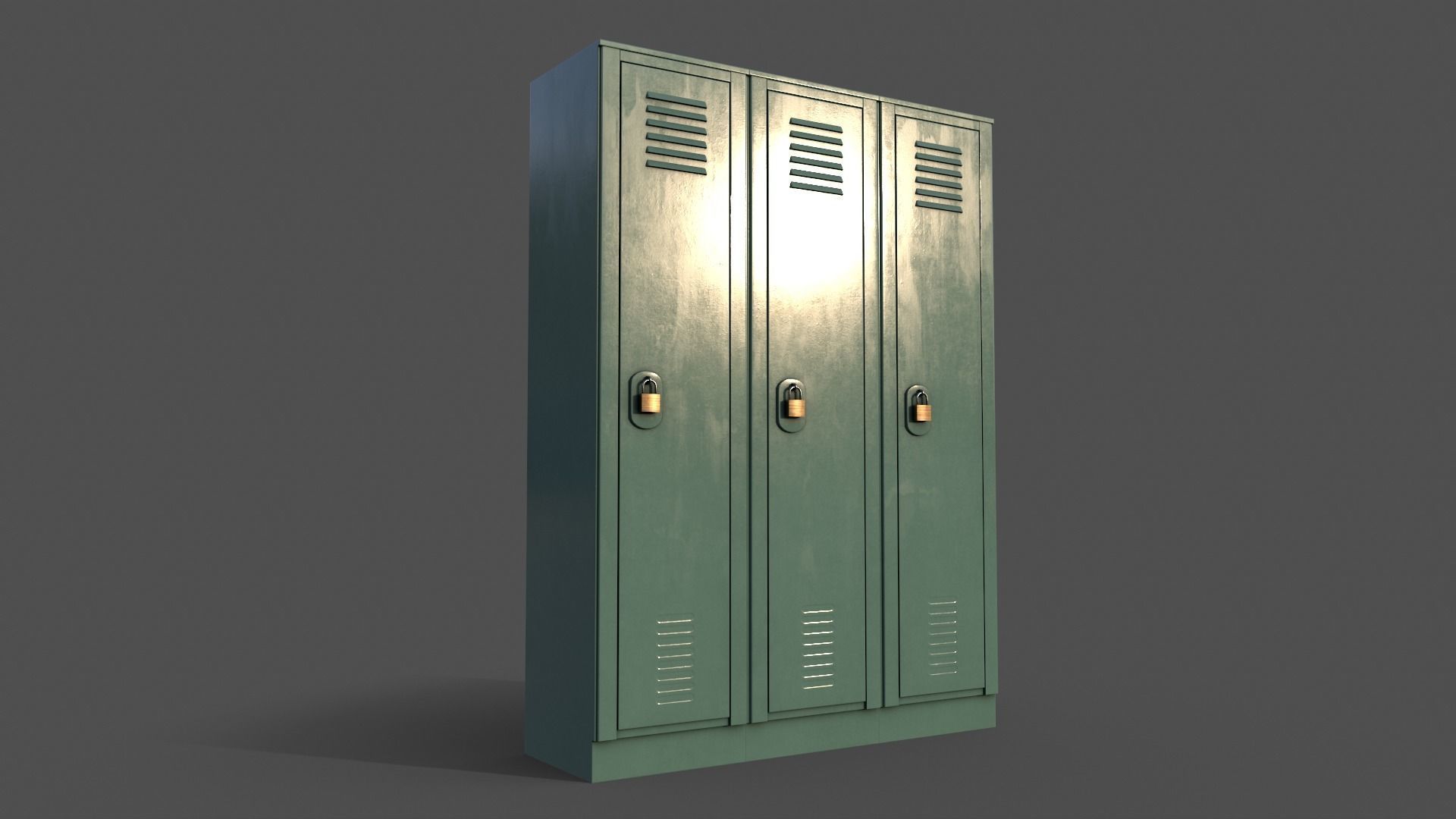PBR School Gym Locker 01 - Green Light Low-poly 3D model_5
