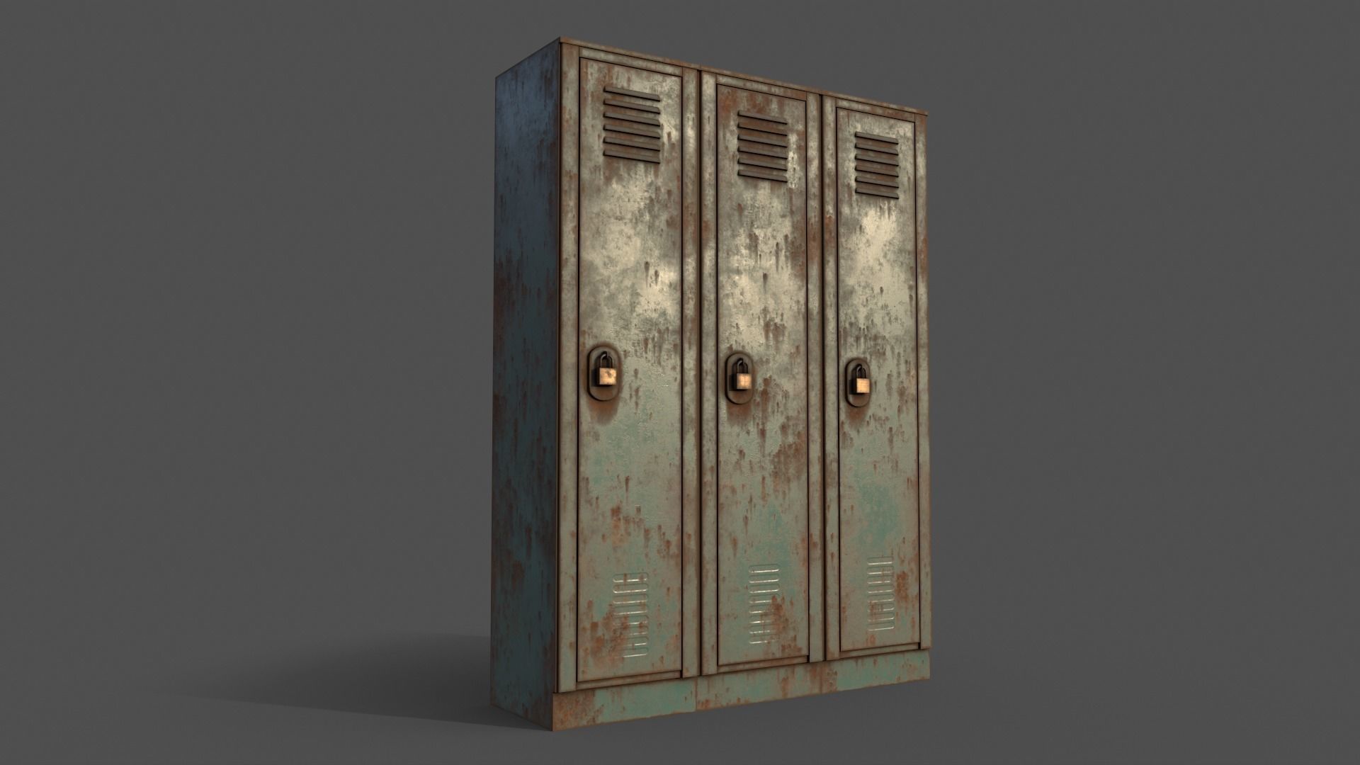 PBR School Gym Locker 01 - Green Light Low-poly 3D model_7