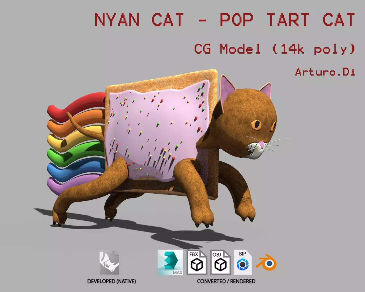 Nyan Cat Pop Tart Cat Low-poly 3D model