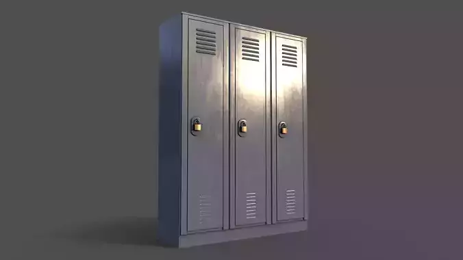 PBR School Gym Locker 01 - Grey Low-poly 3D model