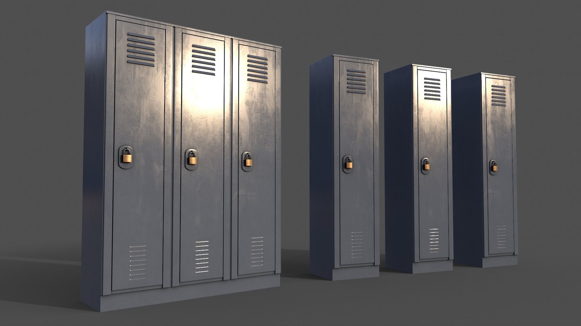 PBR School Gym Locker 01 - Grey Low-poly 3D model_2