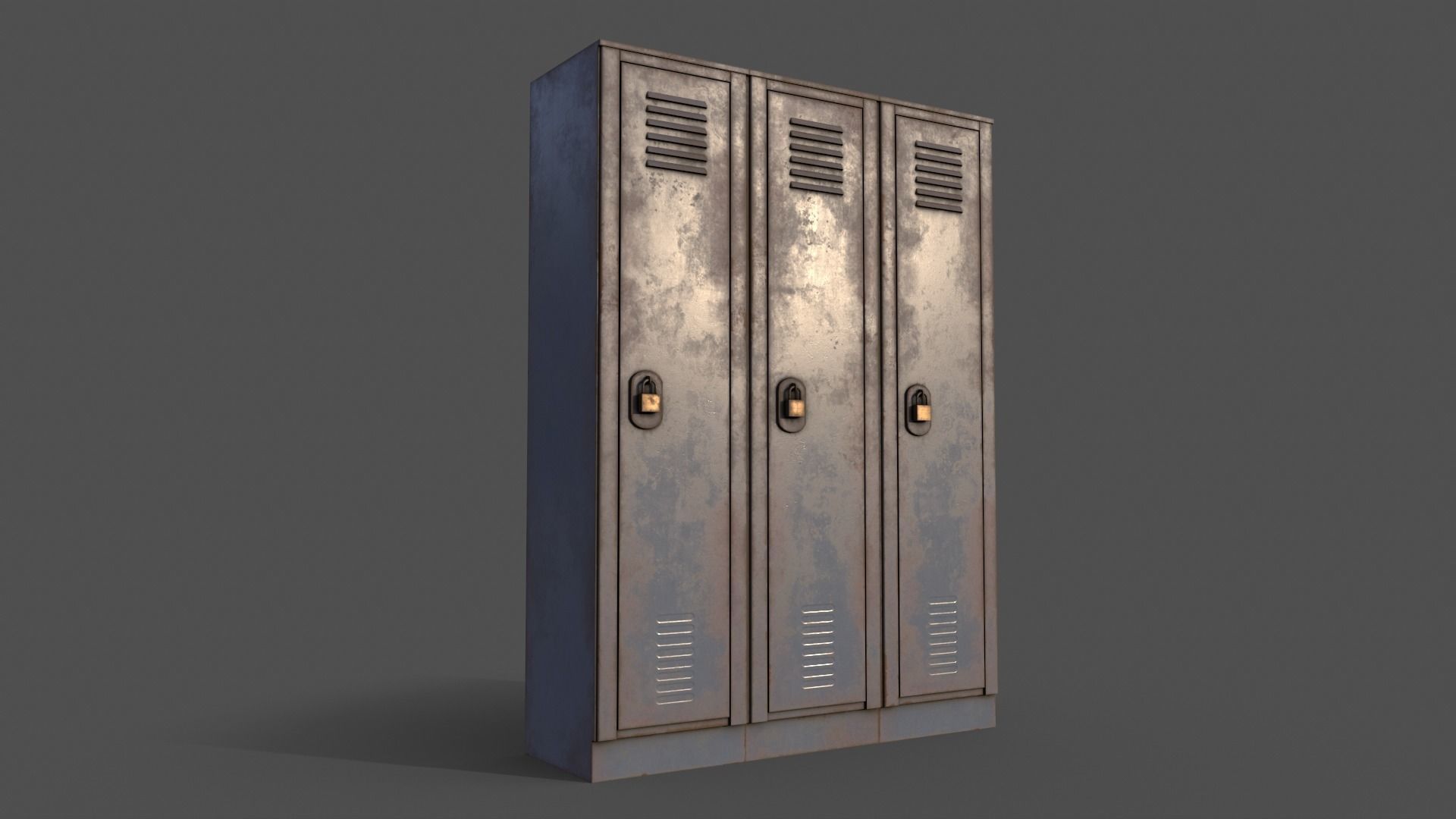 PBR School Gym Locker 01 - Grey Low-poly 3D model_6