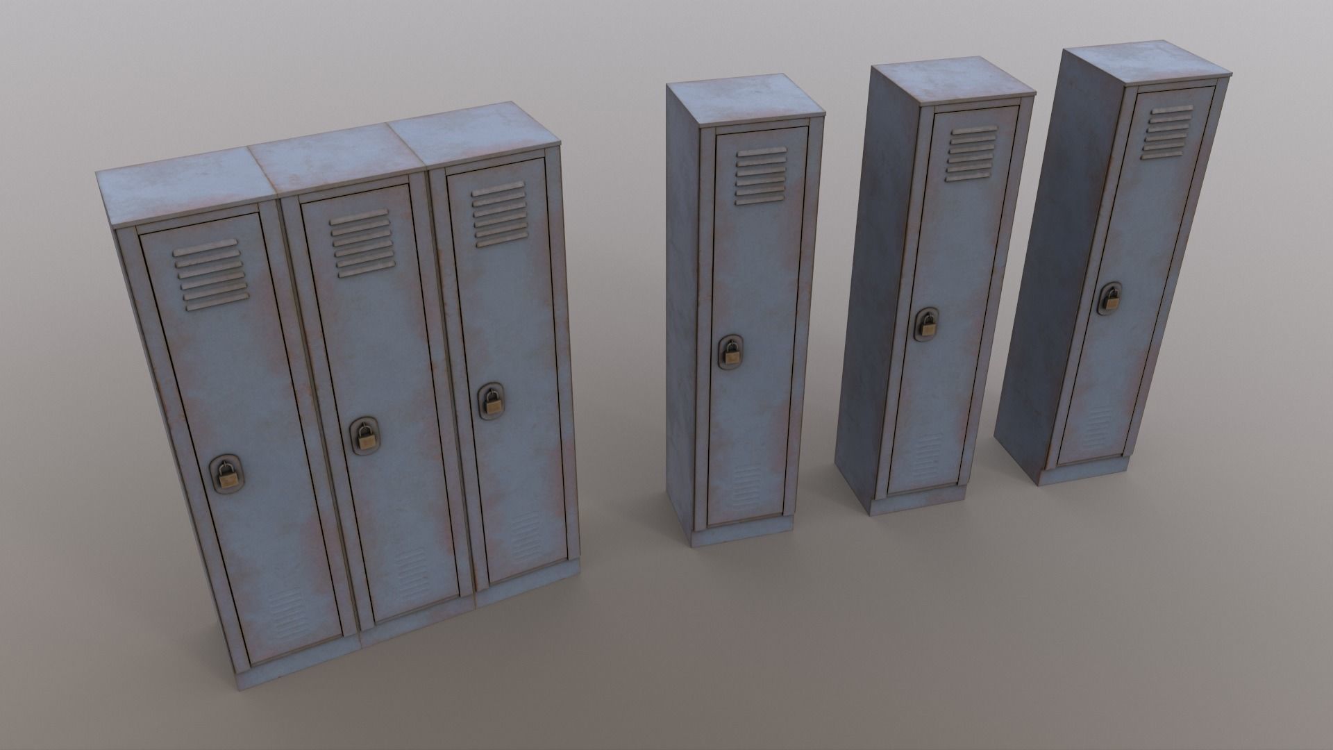 PBR School Gym Locker 01 - Grey Low-poly 3D model_15