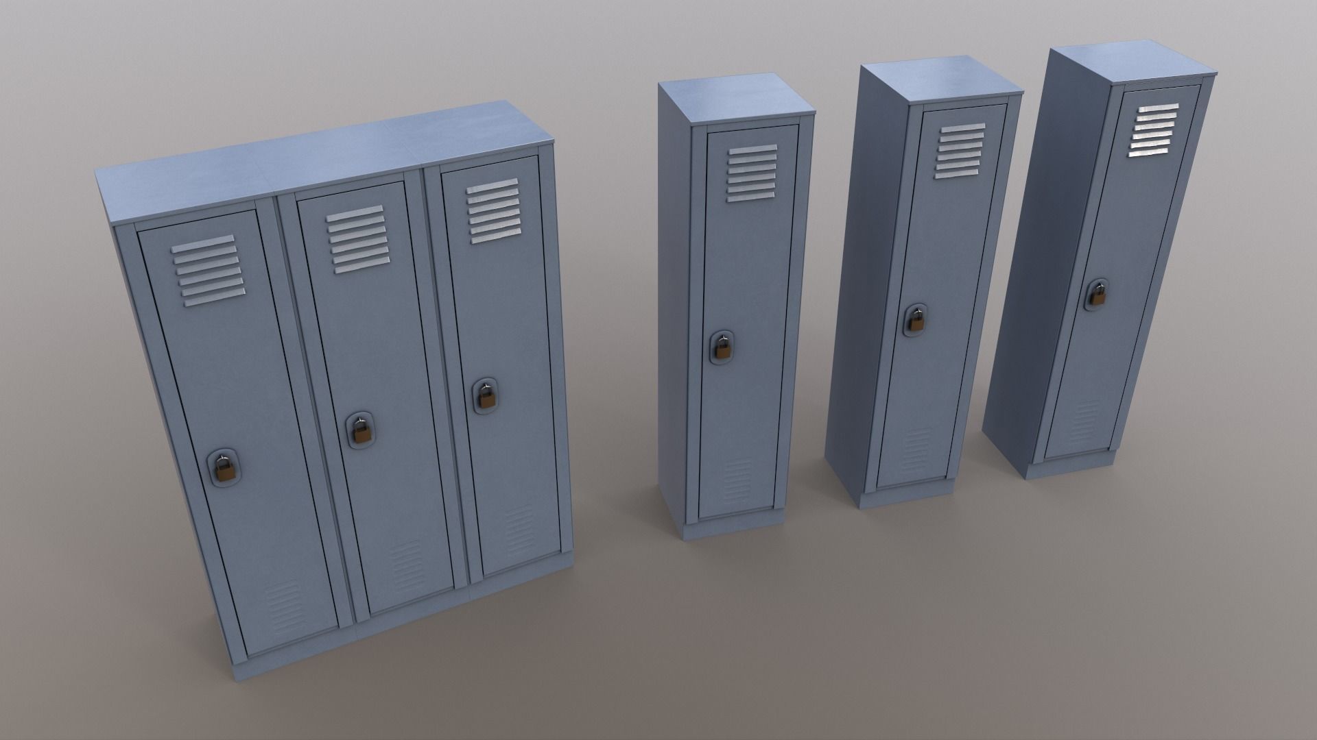 PBR School Gym Locker 01 - Grey Low-poly 3D model_14