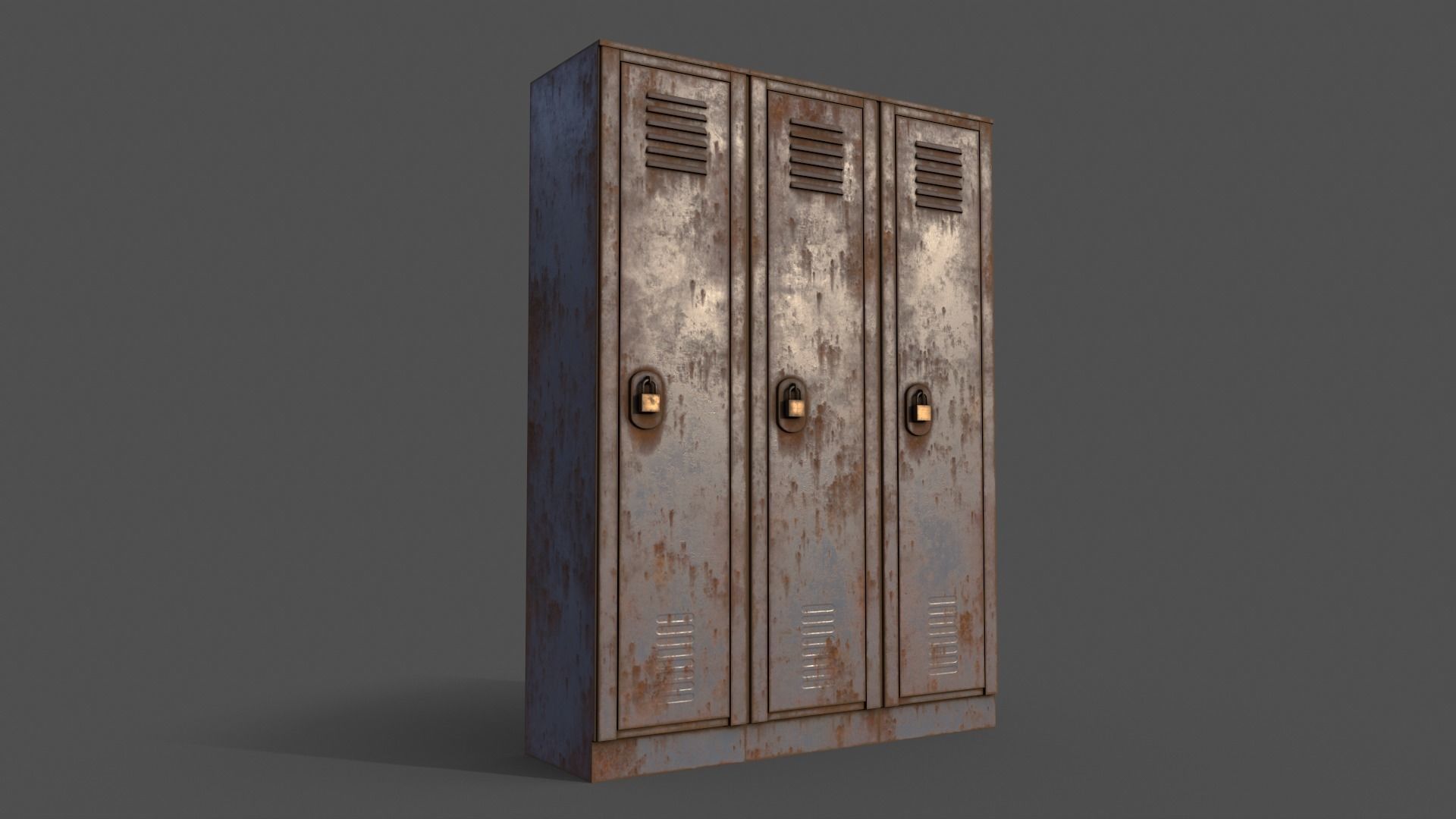 PBR School Gym Locker 01 - Grey Low-poly 3D model_7
