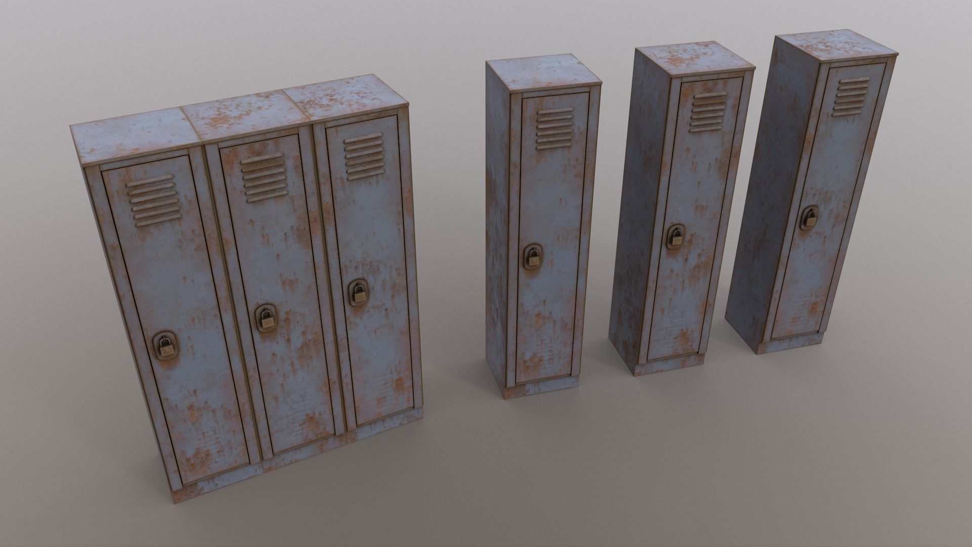 PBR School Gym Locker 01 - Grey Low-poly 3D model_16