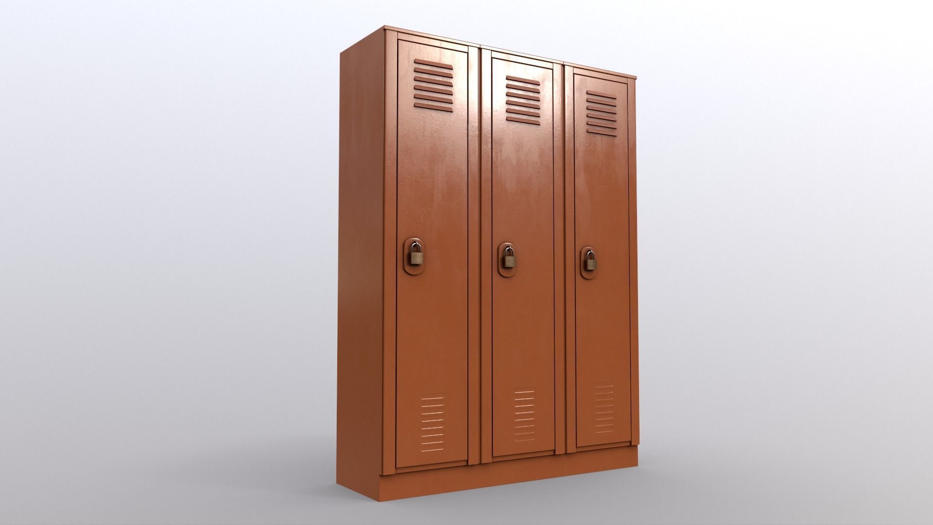 PBR School Gym Locker 01 - Orange Low-poly 3D model_8