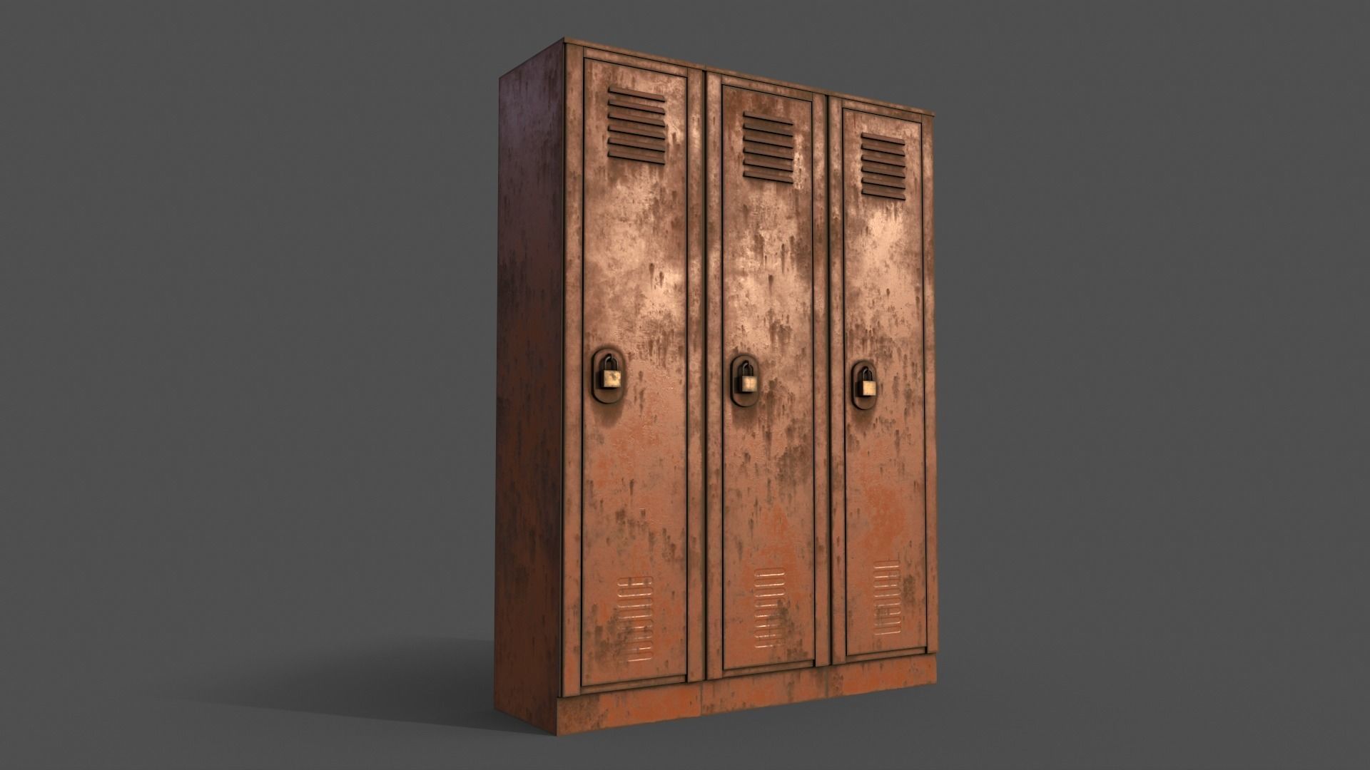PBR School Gym Locker 01 - Orange Low-poly 3D model_7