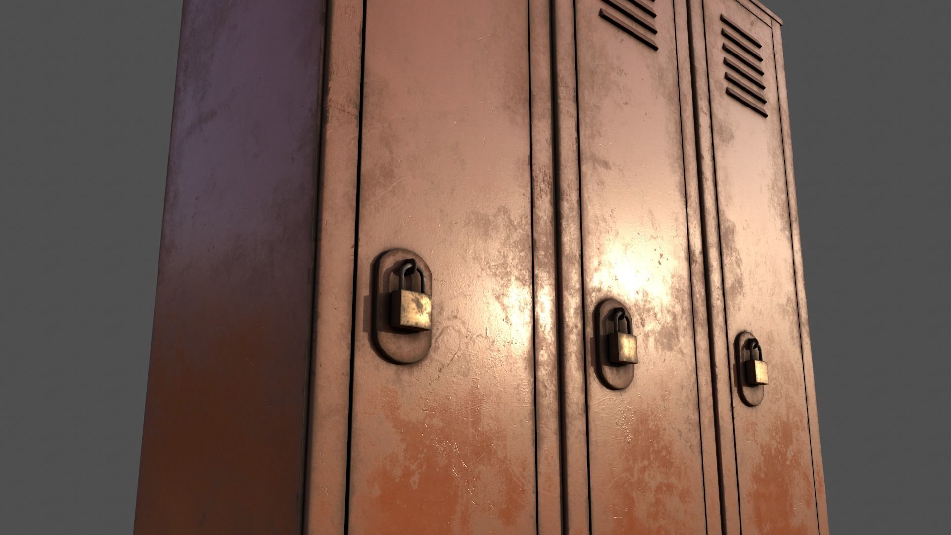 PBR School Gym Locker 01 - Orange Low-poly 3D model_19