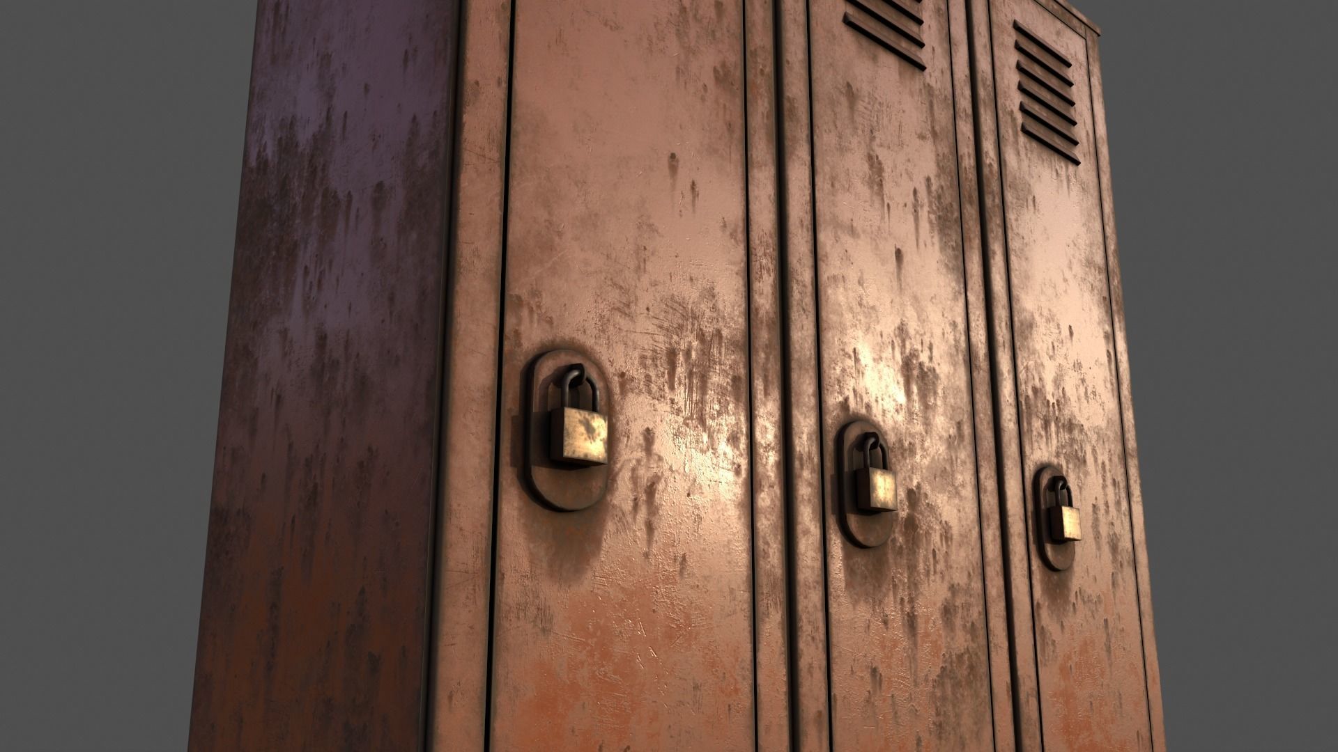 PBR School Gym Locker 01 - Orange Low-poly 3D model_20