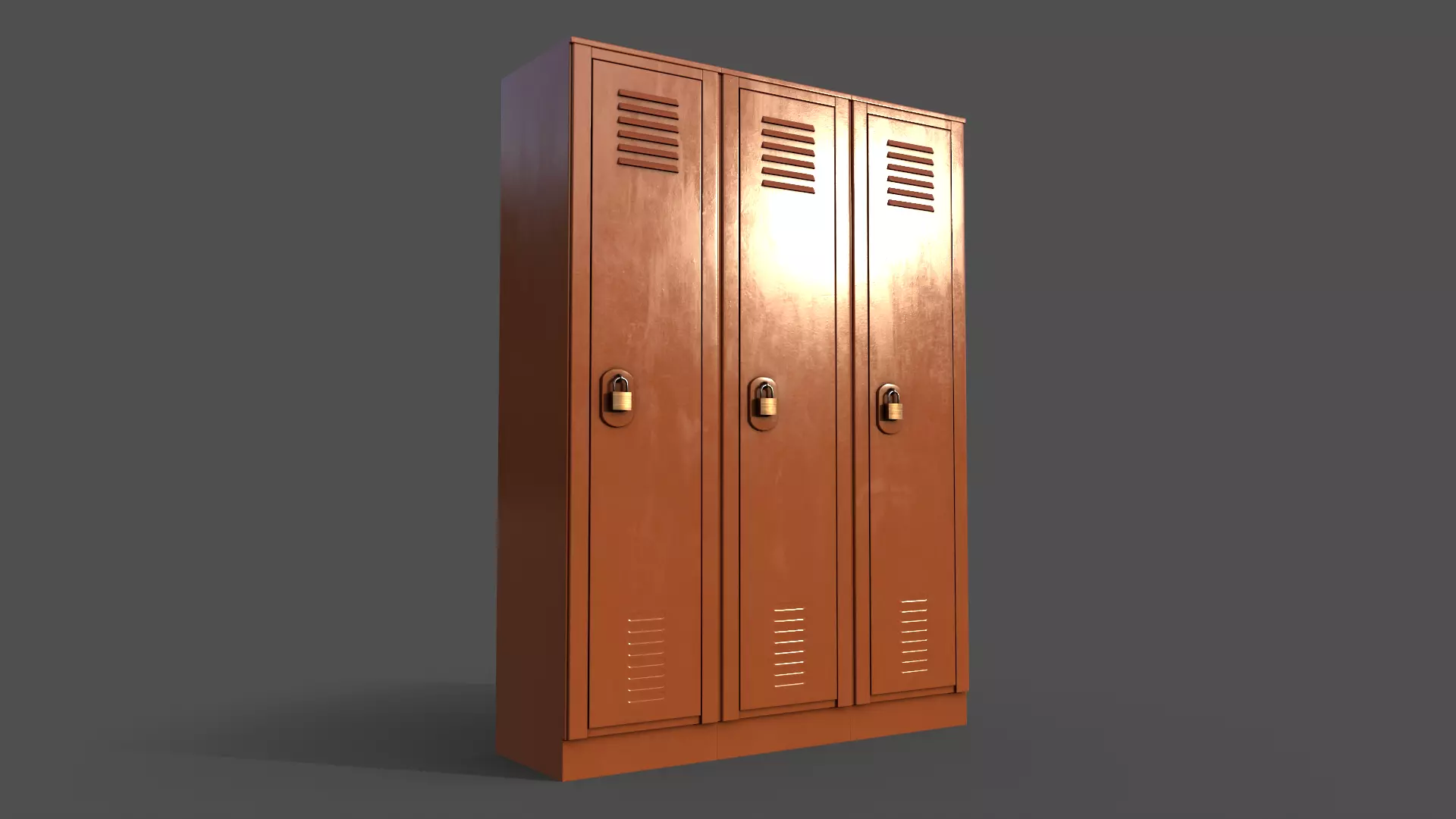PBR School Gym Locker 01 - Orange Low-poly 3D model_0